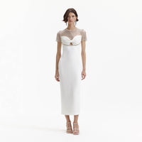 White Diamante Crepe Midi Dress – self-portrait