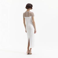 White Diamante Crepe Midi Dress
