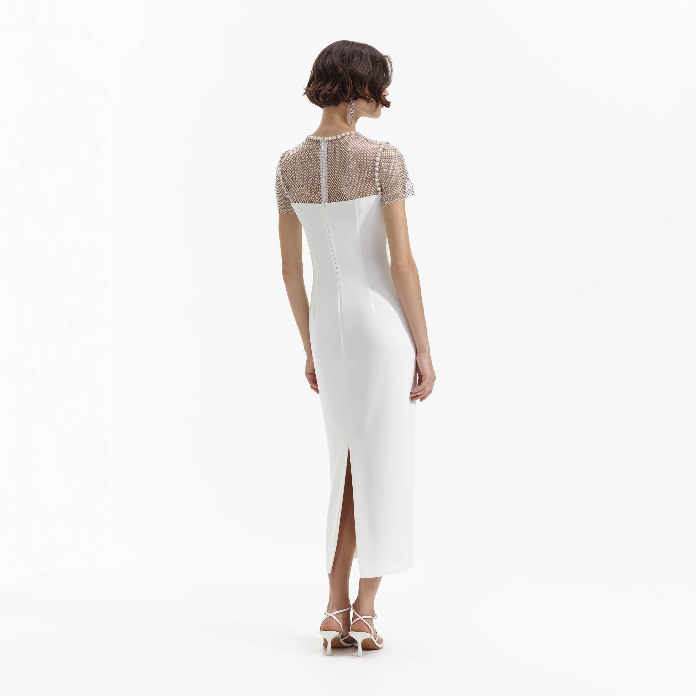 White Diamante Crepe Midi Dress