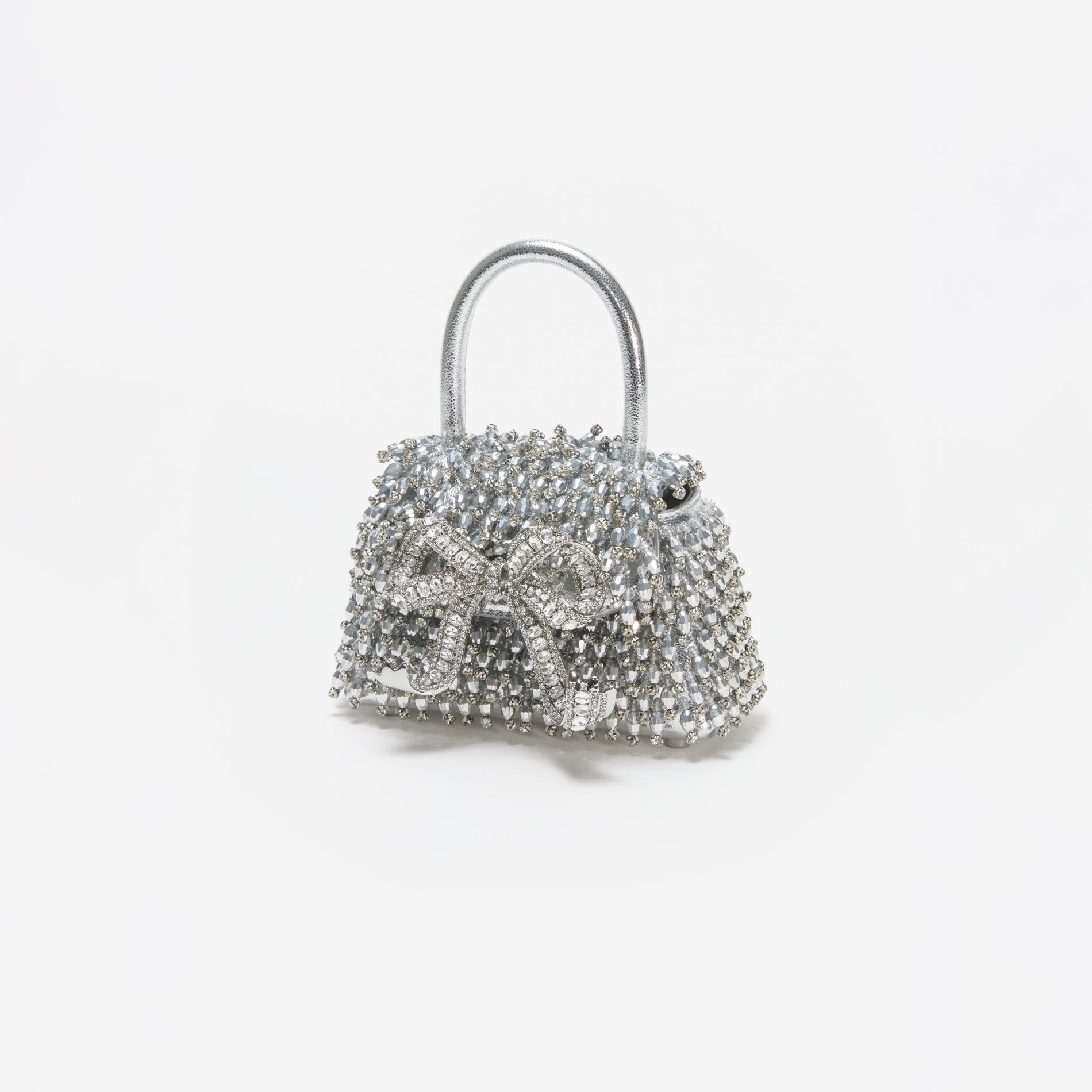 Silver Embellished Micro Bow Bag