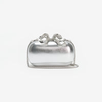 Silver Metallic Leather Bow Clutch