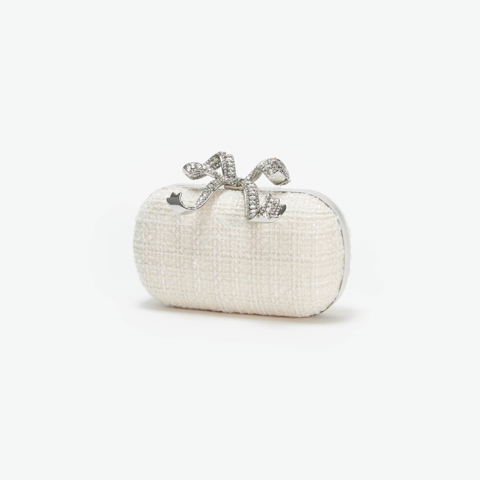 Cream Boucle Bow Clutch