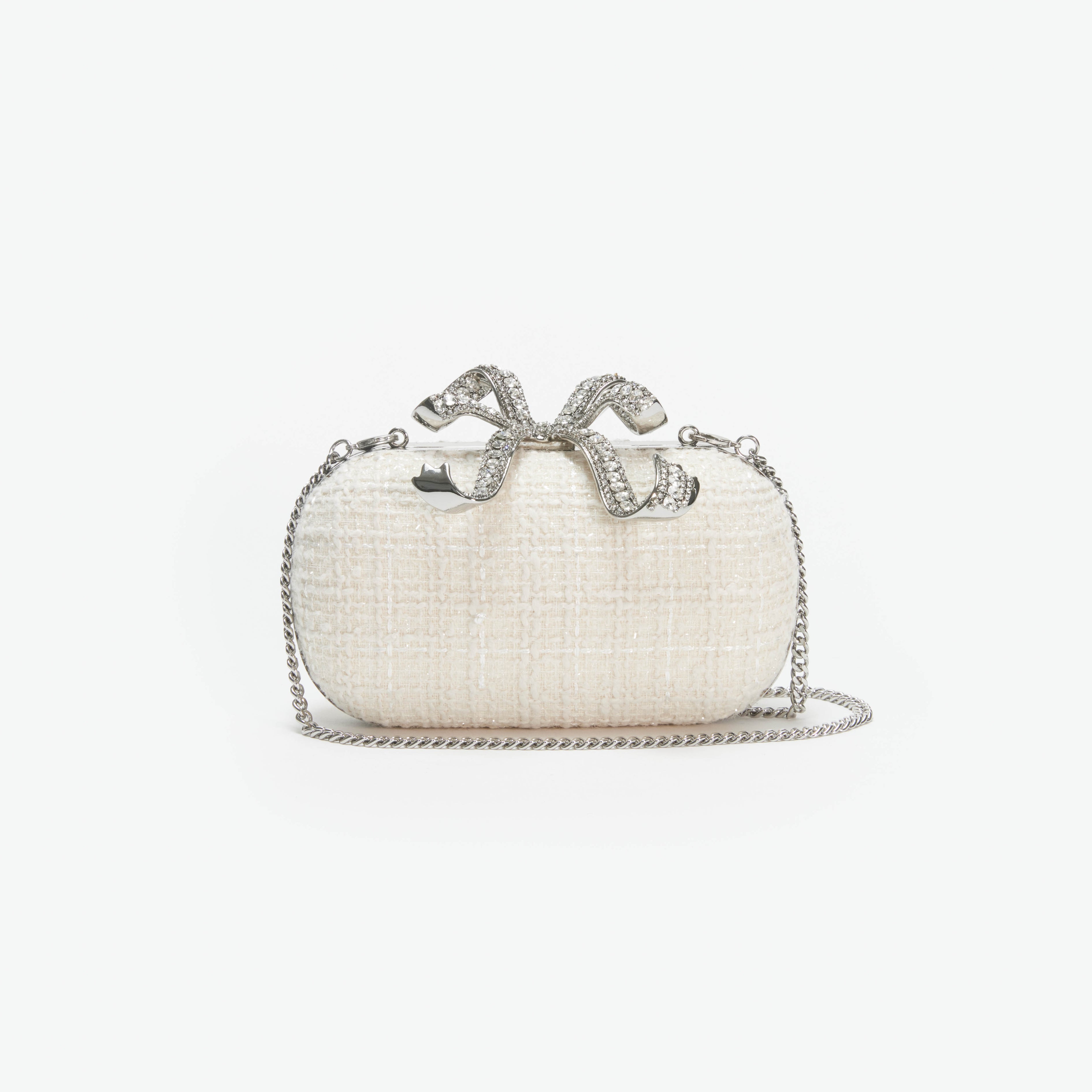 Cream Boucle Bow Clutch