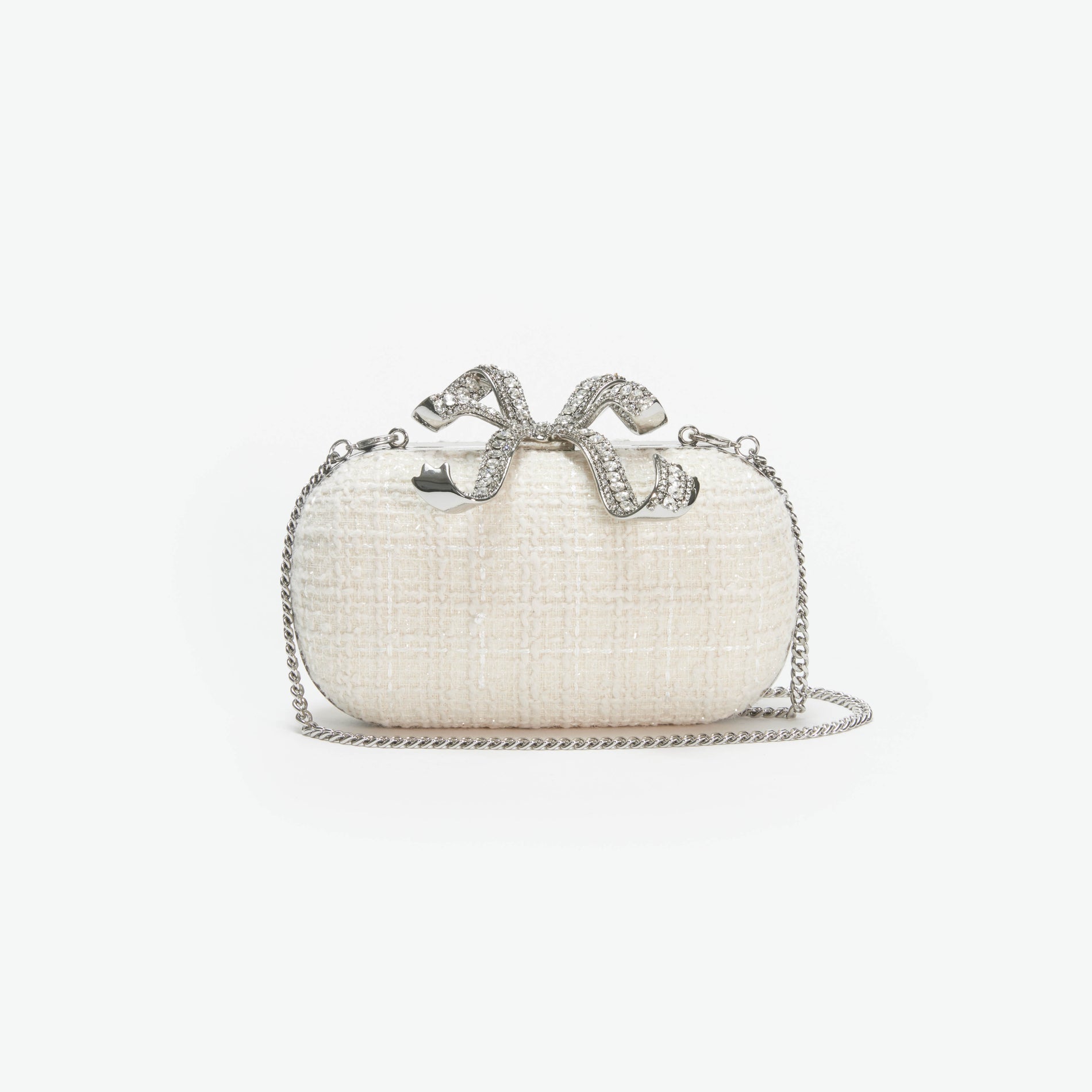 Cream Boucle Bow Clutch