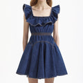 Denim Ruffle Mini Dress
