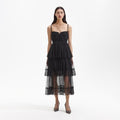 Black Dot Mesh Tier Midi Dress