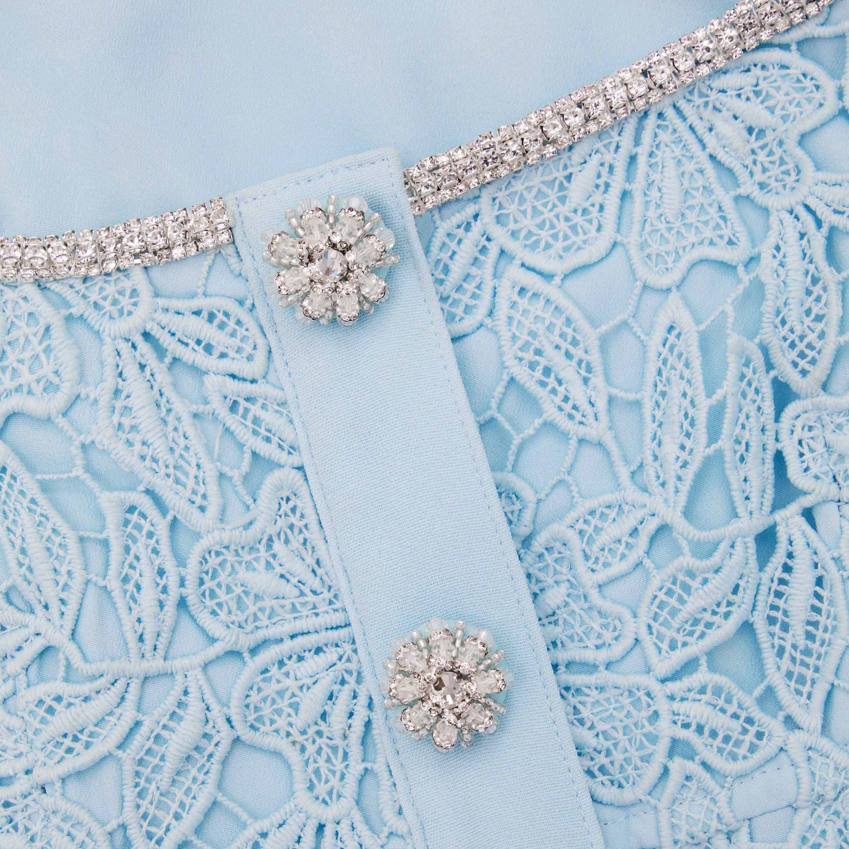 Blue Lace Diamante Midi Dress