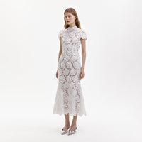 White 3D Flower Lace Midi Dress