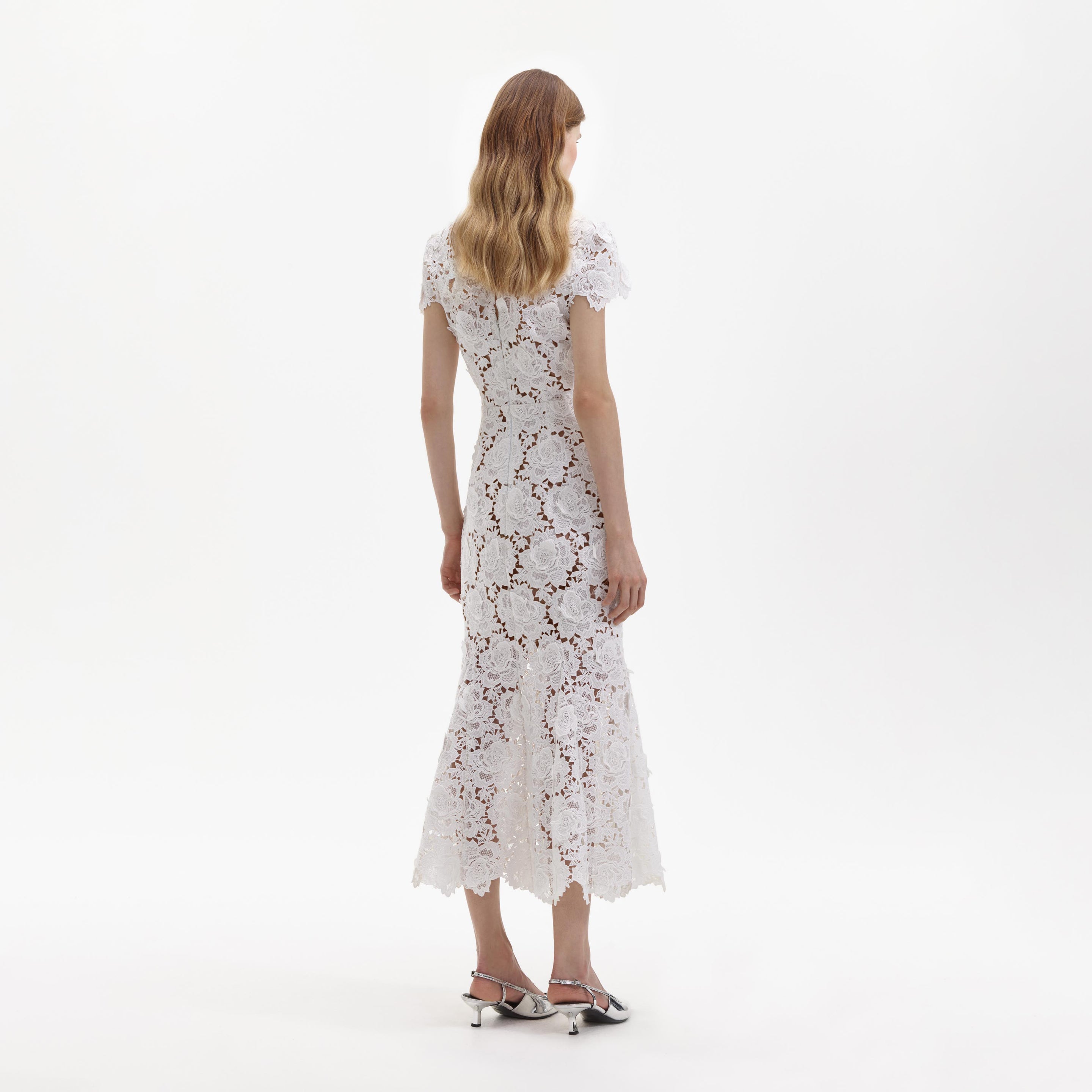 White Flower Lace Midi Dress – self-portrait