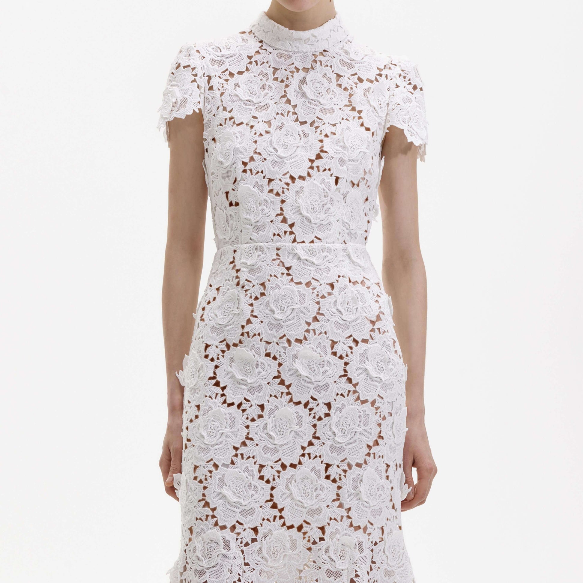 Strapless Bodycon Midi Dress with Flower Detail - White
