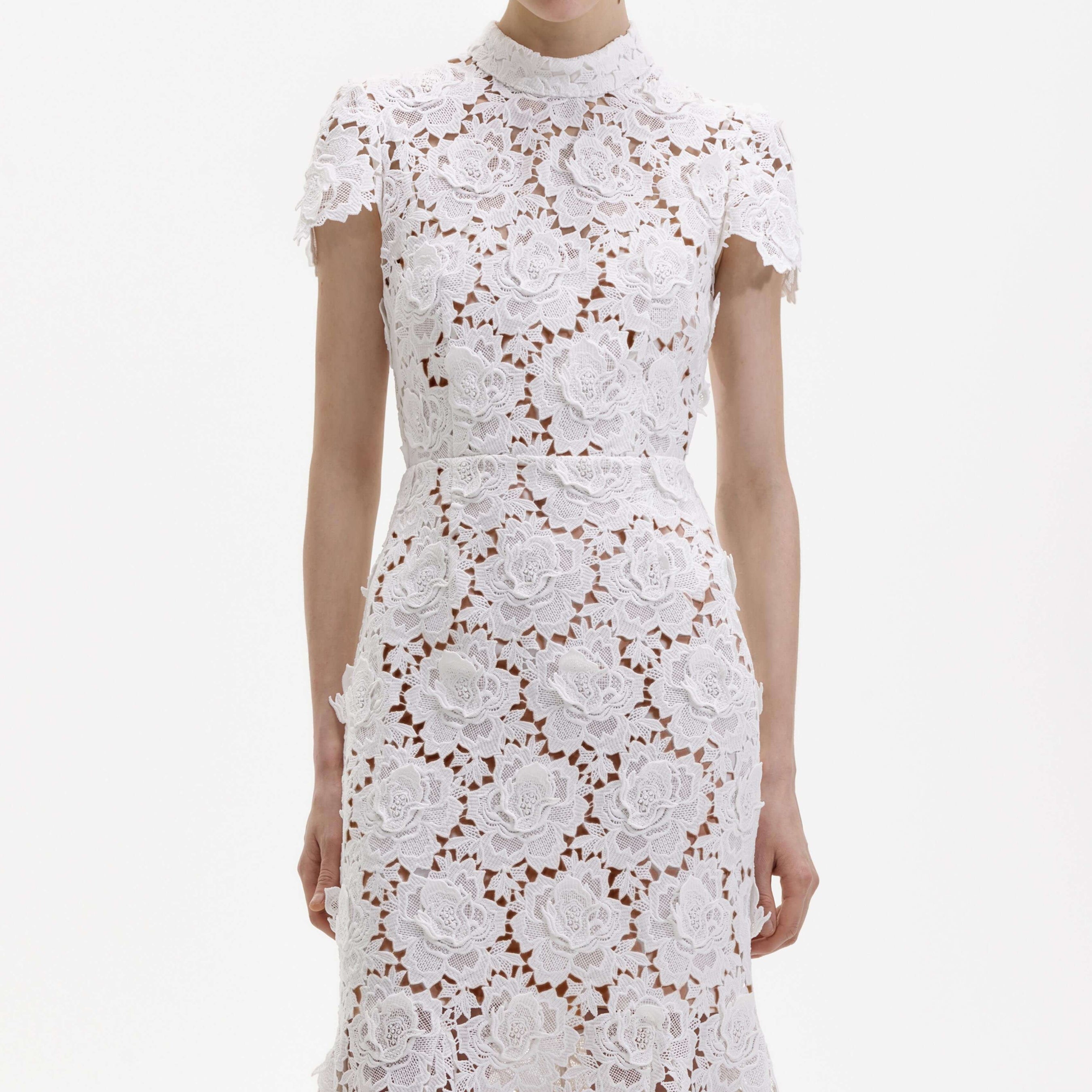 White Flower Lace Midi Dress selfportrait — free download