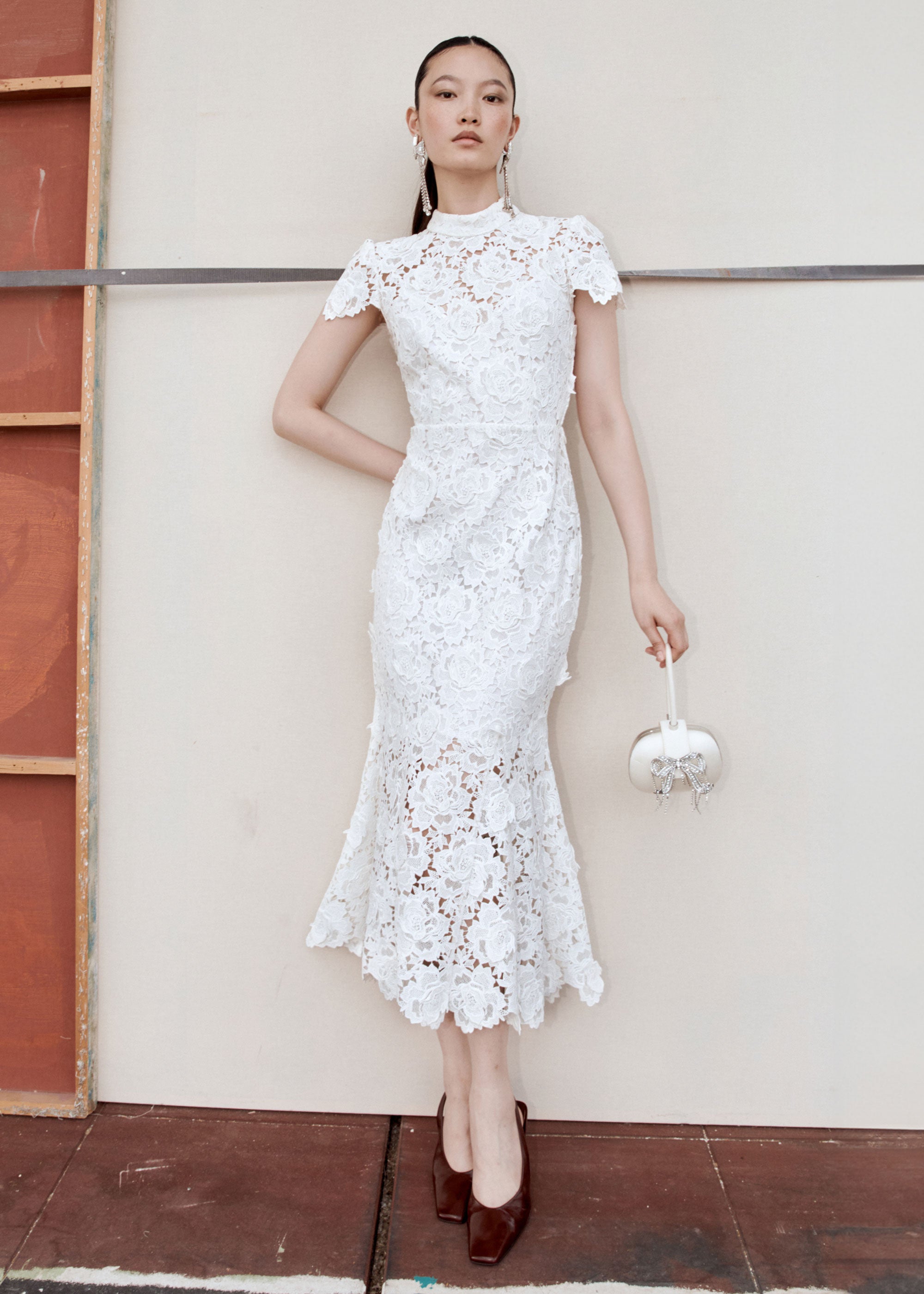White Flower Lace Midi Dress – self-portrait