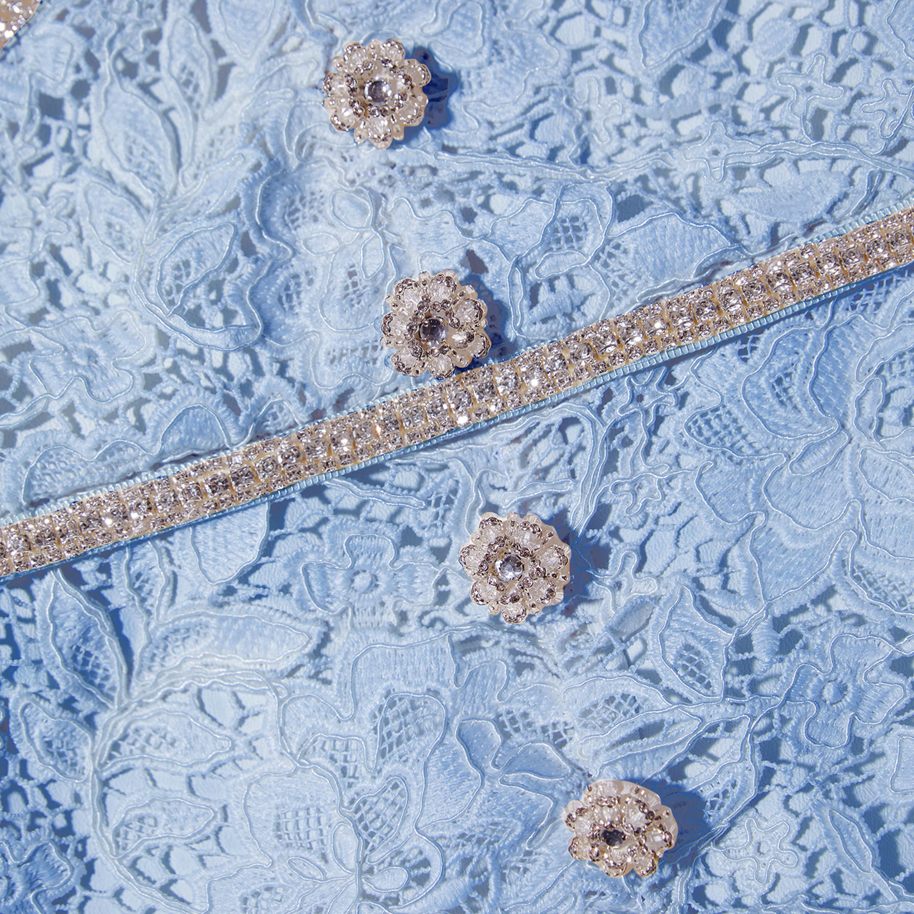 Blue Cord Lace Bow Midi Dress