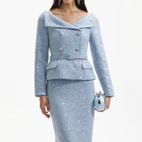 Blue Sequin Boucle Midi Dress