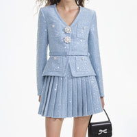 Blue Sequin Boucle Mini Jacket Dress