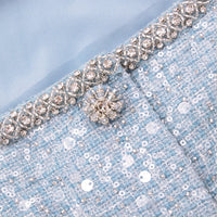 Blue Sequin Boucle Feather Mini Dress