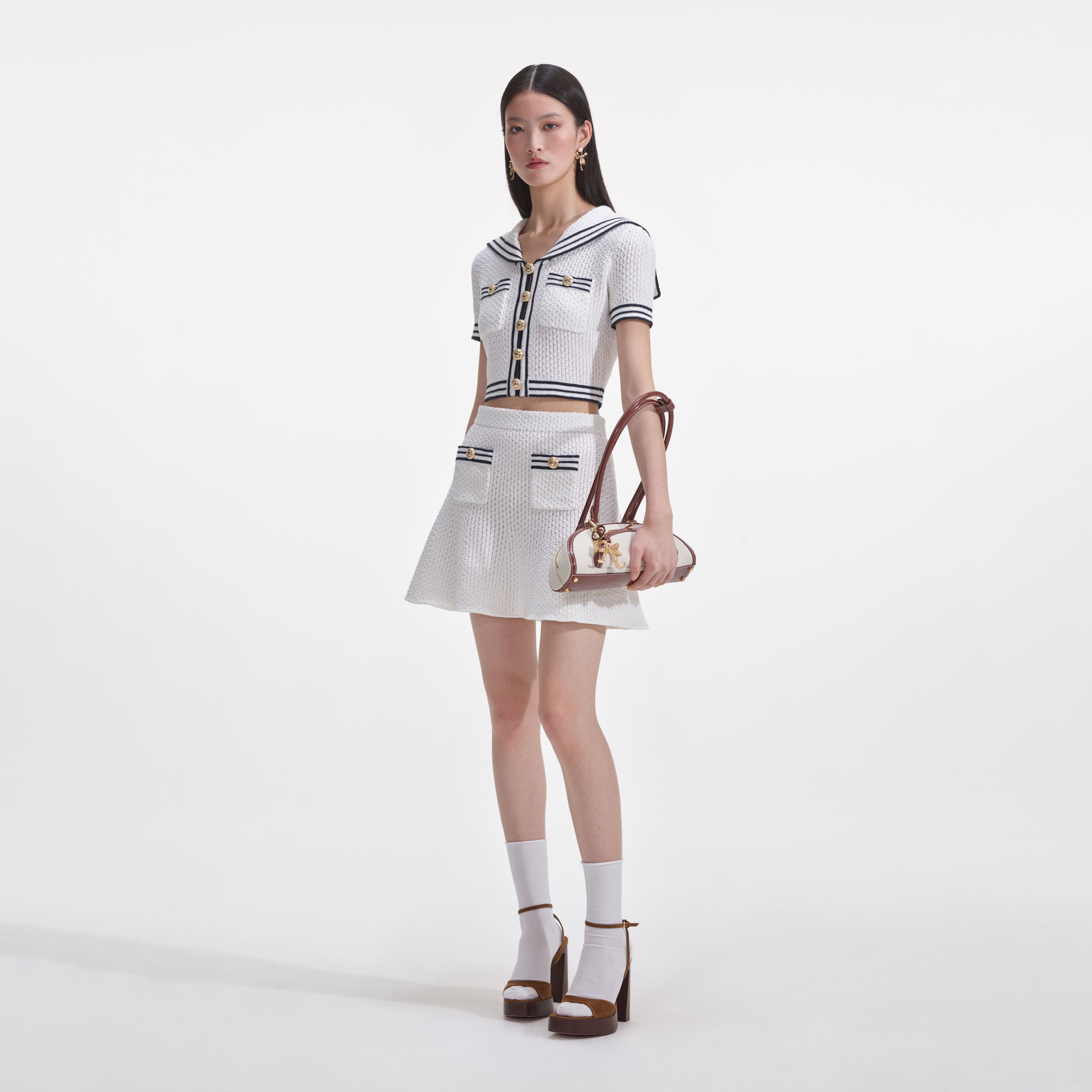 White Textured Knit Mini Skirt – self-portrait