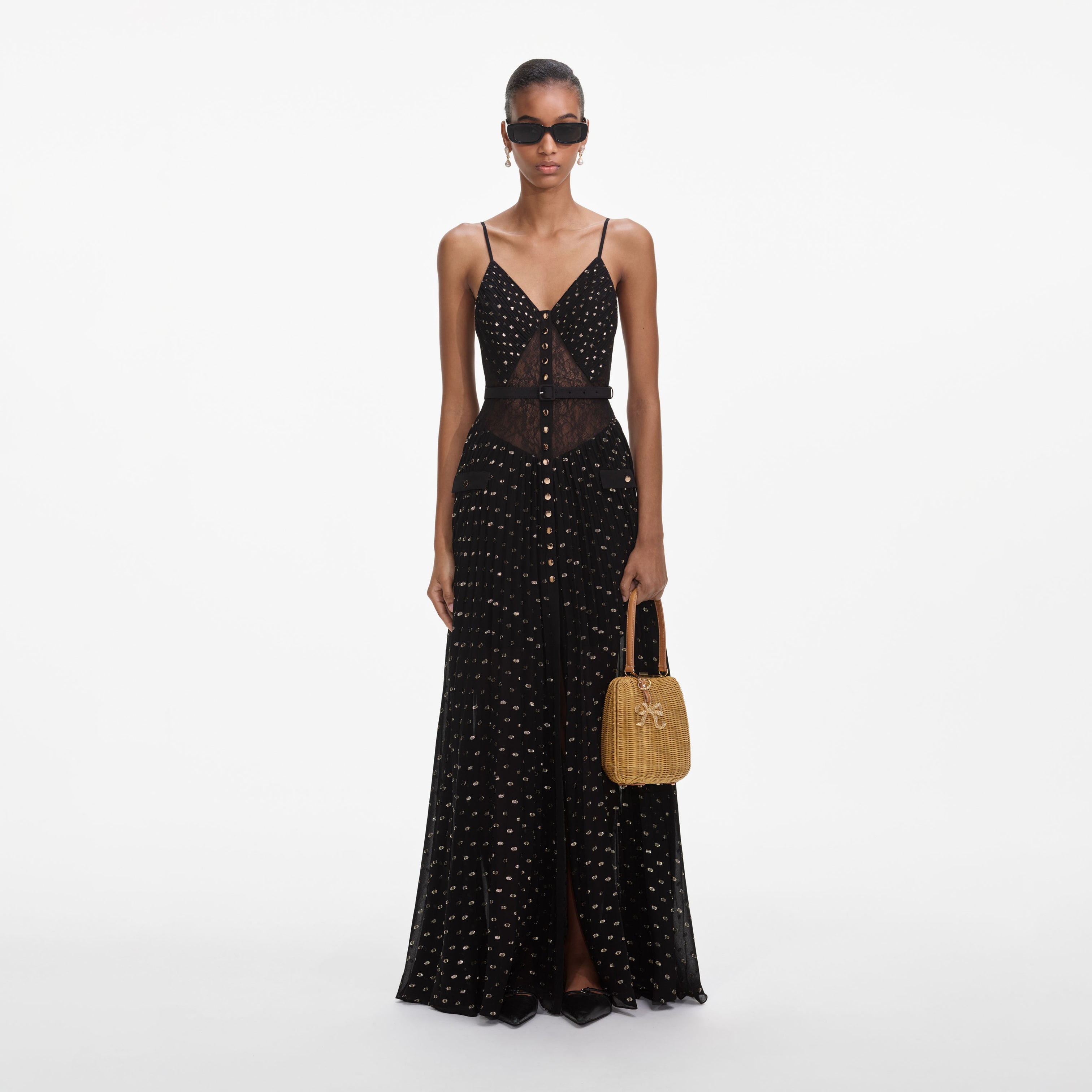 Black And Gold Chiffon Maxi Dress – self-portrait