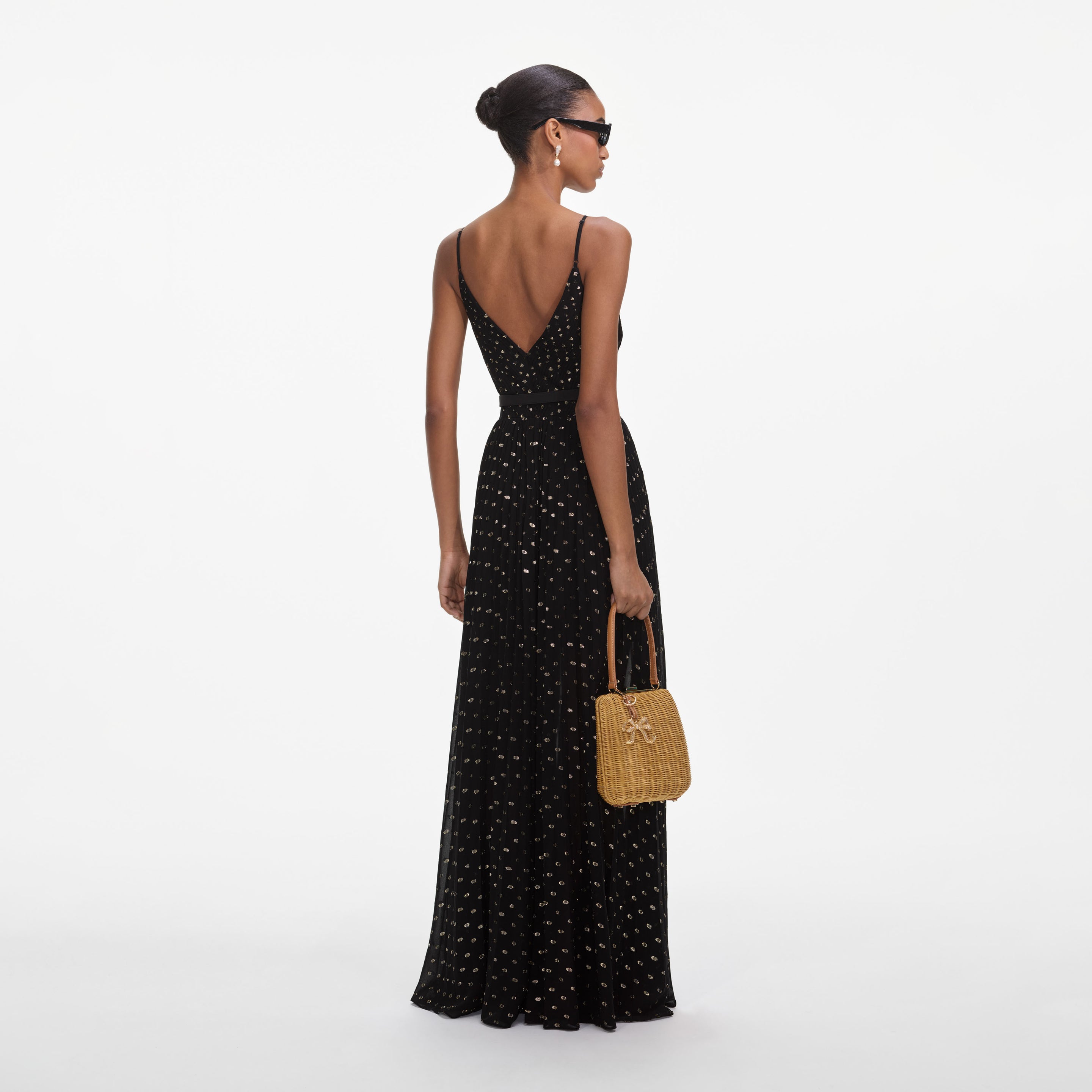 Black And Gold Chiffon Maxi Dress – self-portrait