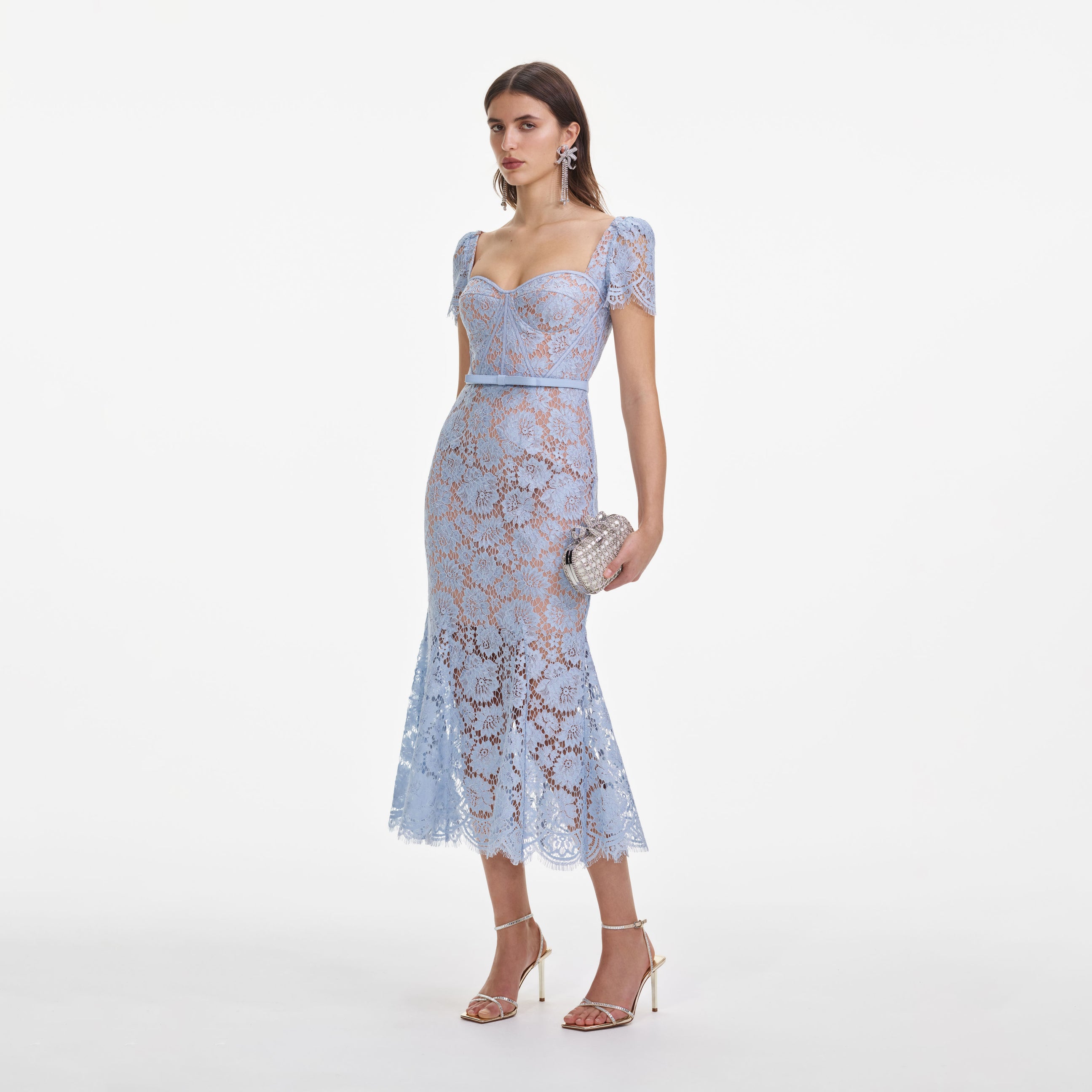 Baby Blue Fine Lace Midi Dress – self-portrait