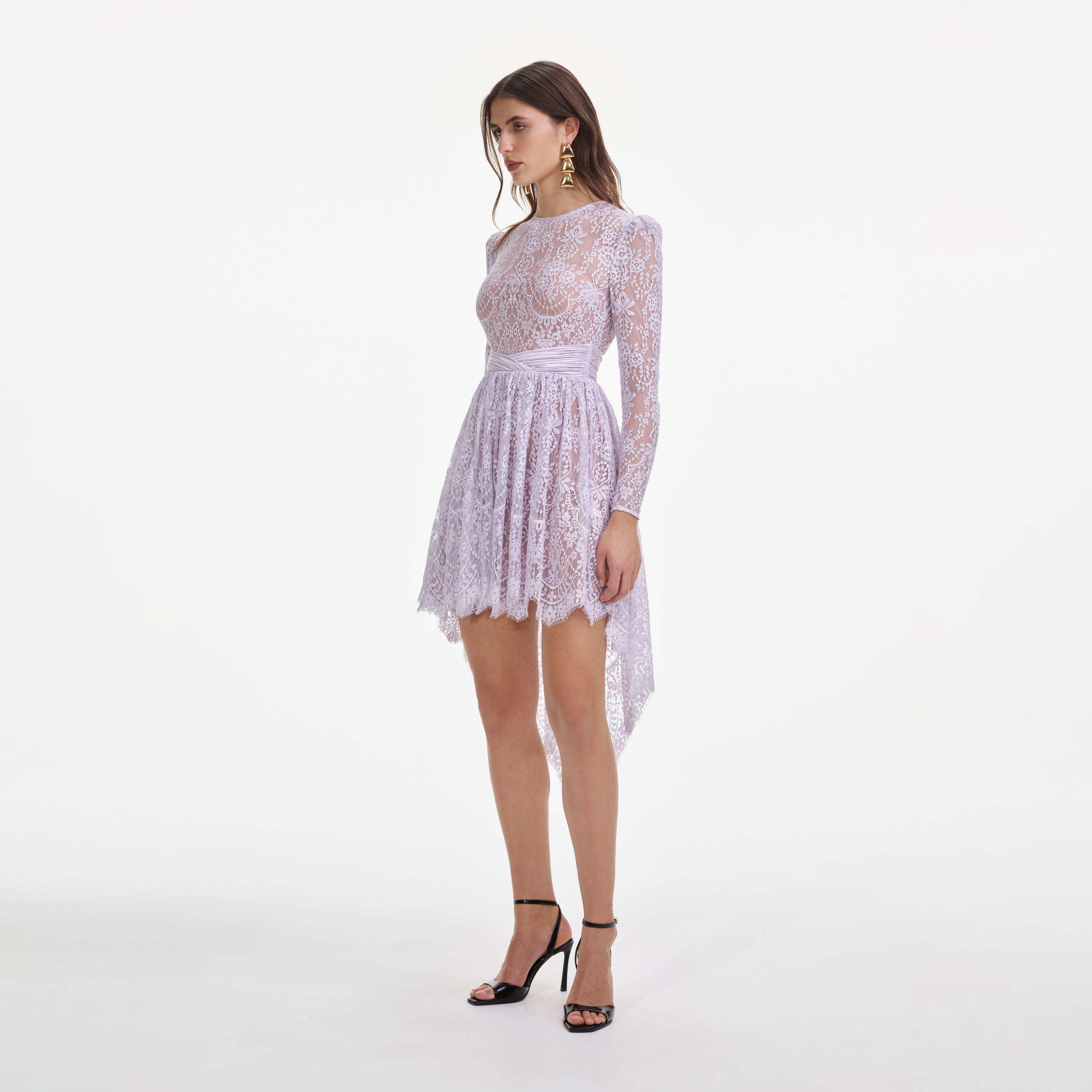 Lilac Lace Satin Mini Dress – self-portrait