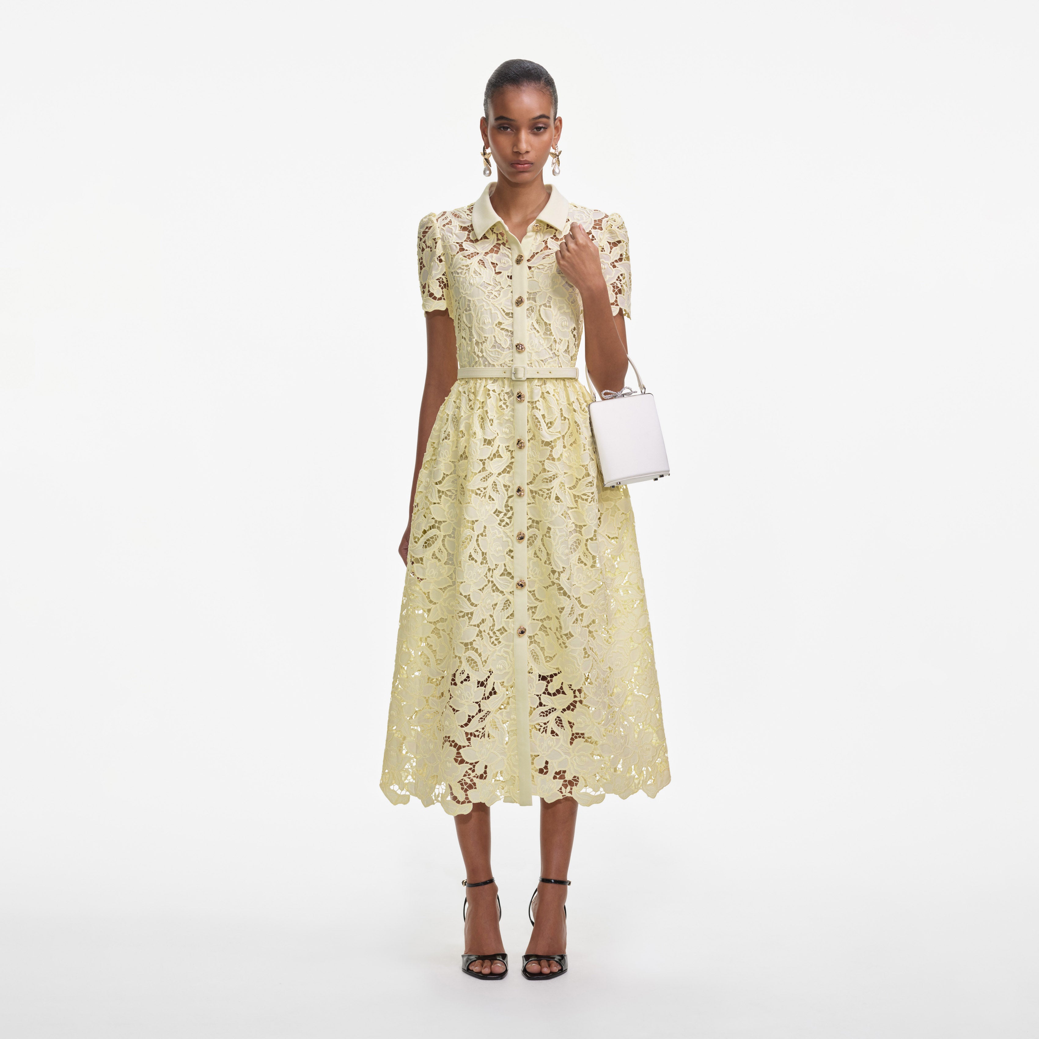Yellow Lace Collared Midi Dress – self-portrait