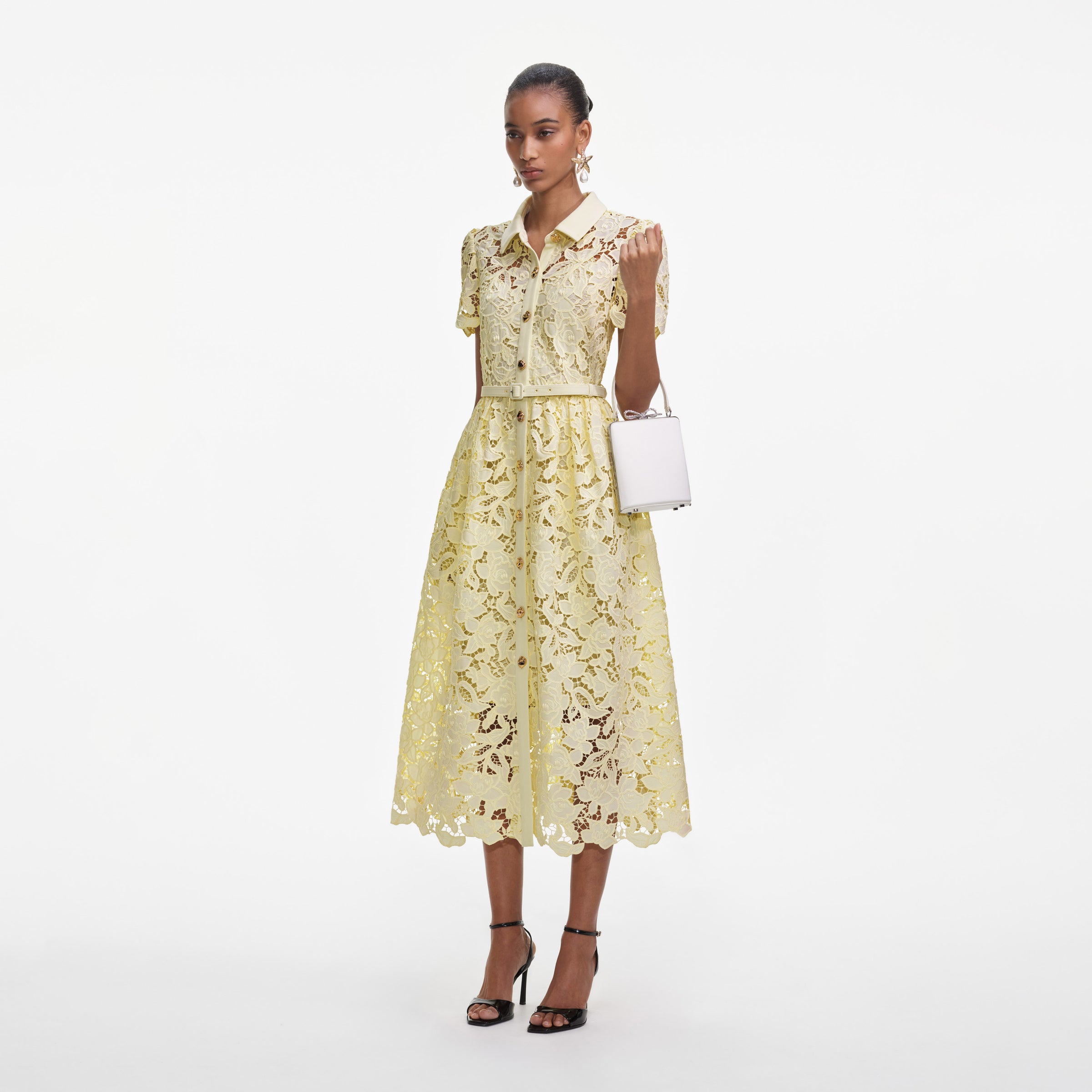 Yellow Lace Collared Midi Dress – self-portrait