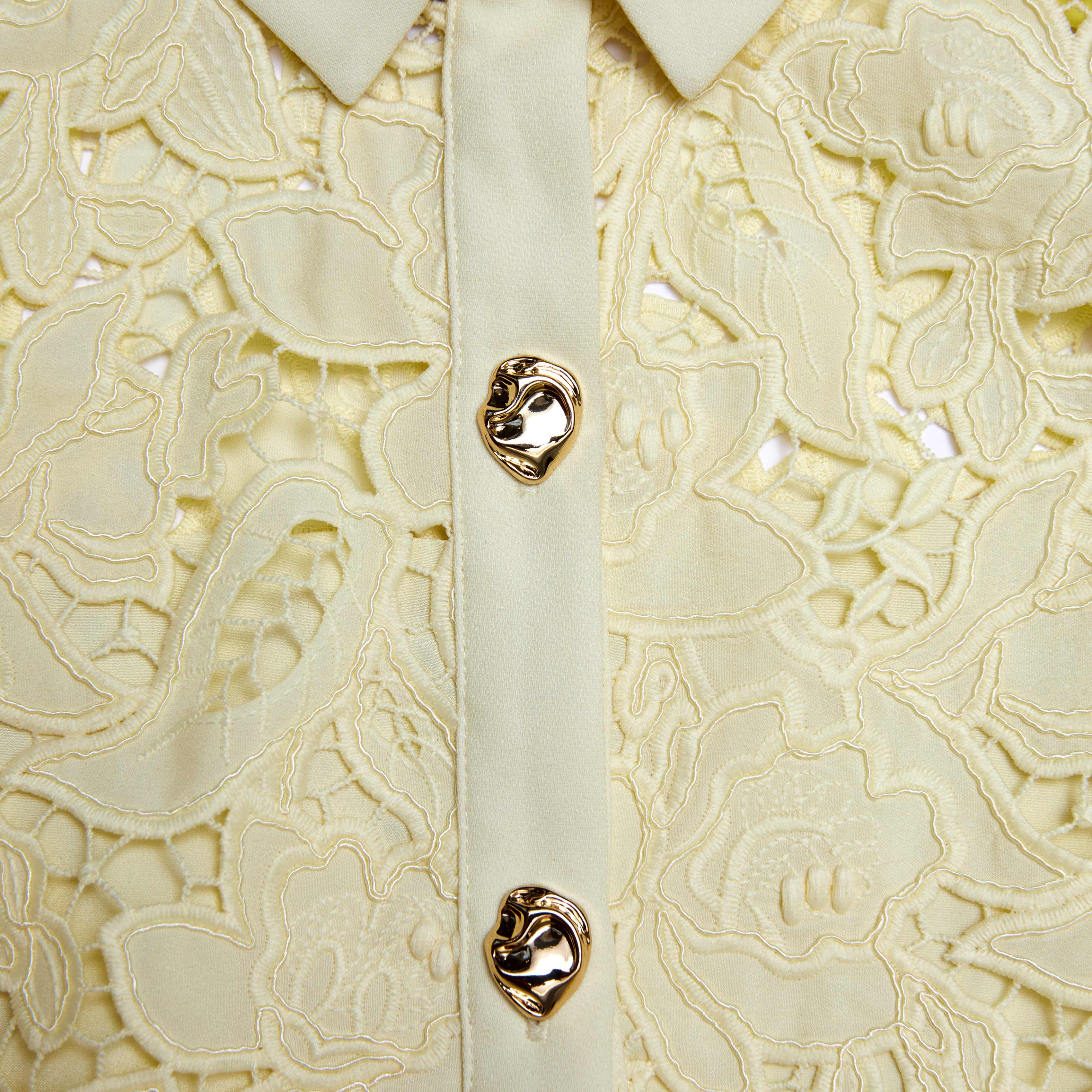 옐로우 레이스 칼라 미디 드레스