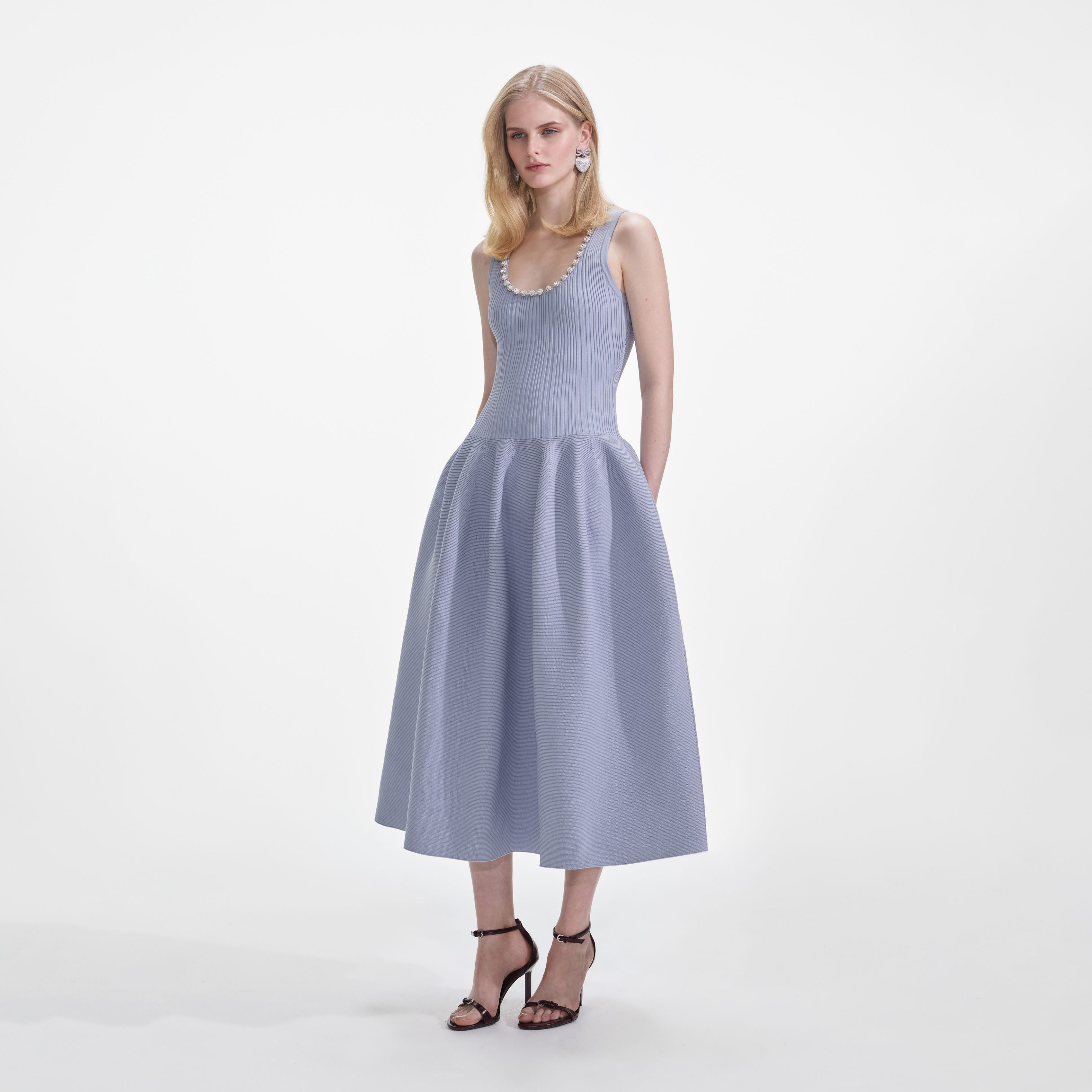 블루 리브 니트 디아만테 미디 드레스