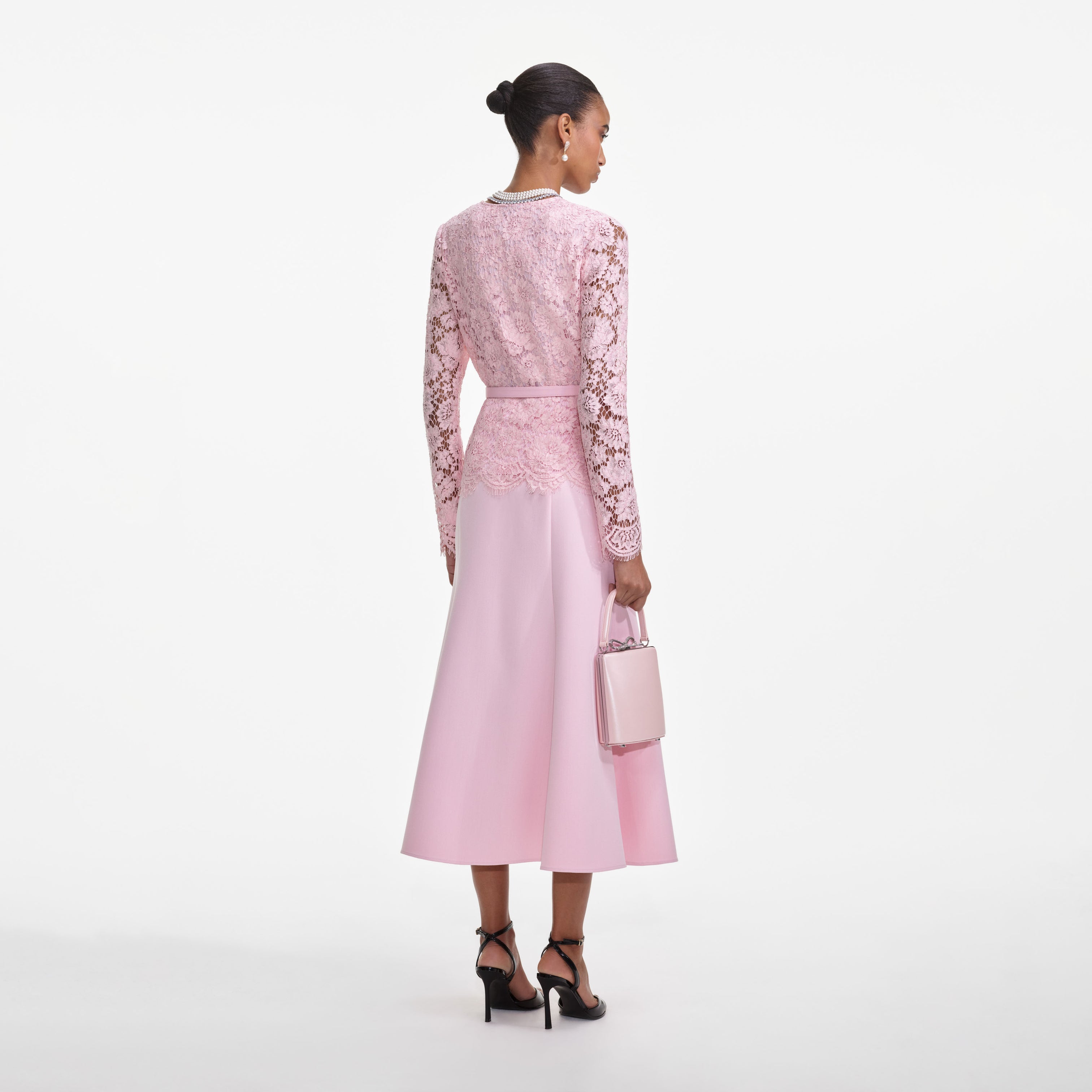 pink lace embellished midi dress PINK BEADED LACE PENCIL MIDI DRESS | CULT MIA