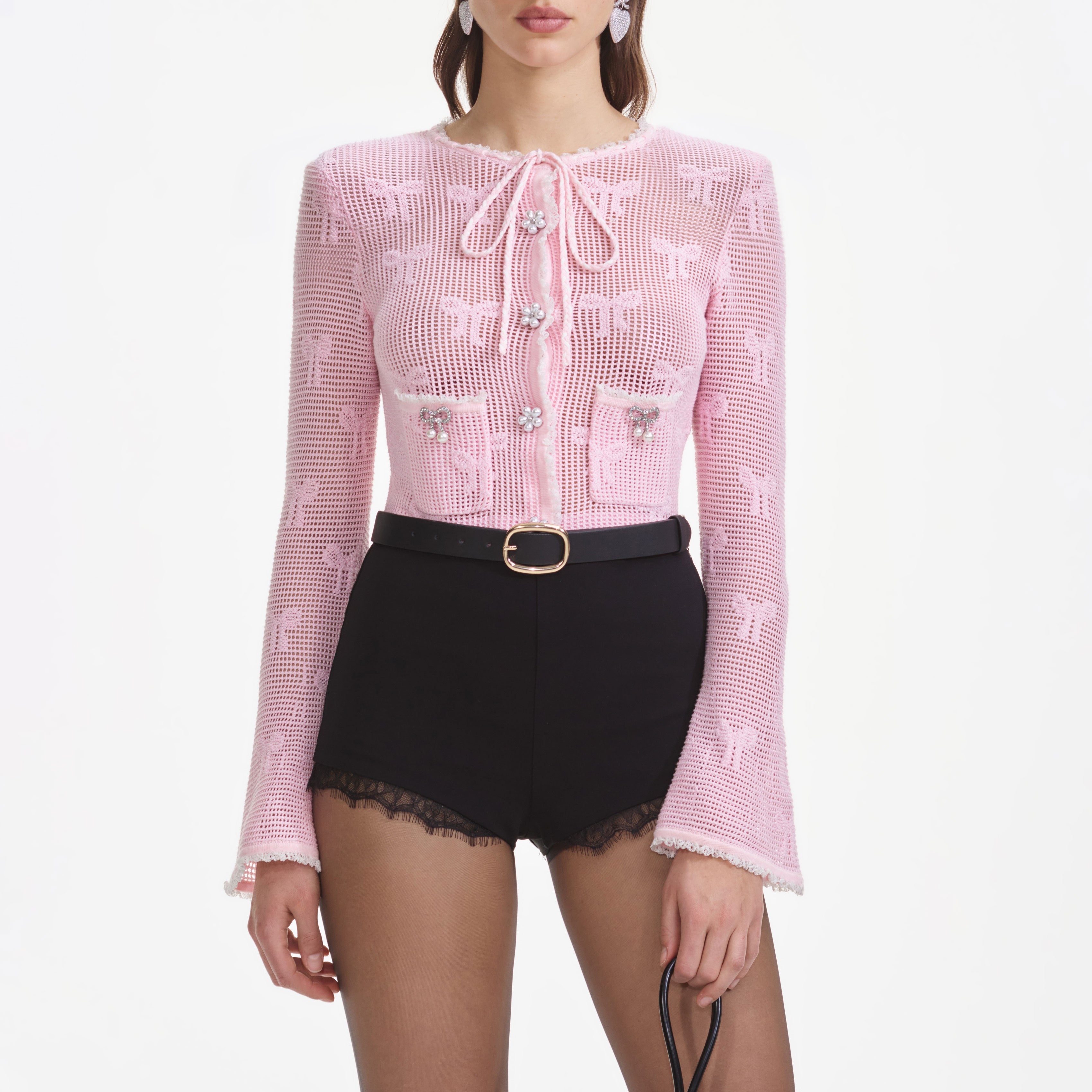 Black Stretch Crepe Lace Short – self-portrait