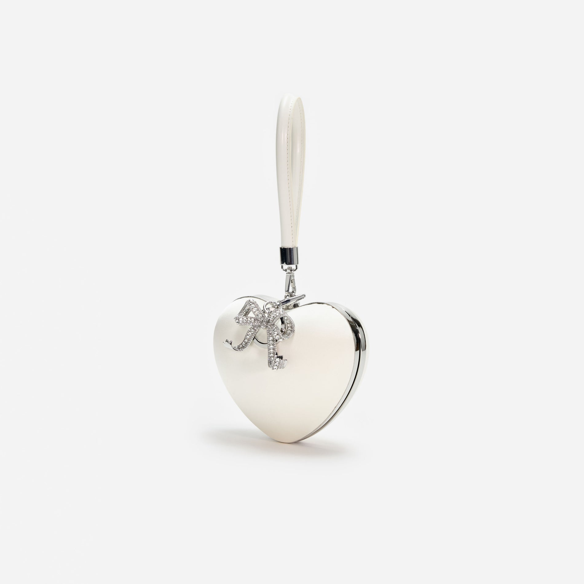 A photo of the Cream Satin Top Handle Heart Clutch