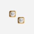 Bow Pearl Gold Square Earrings