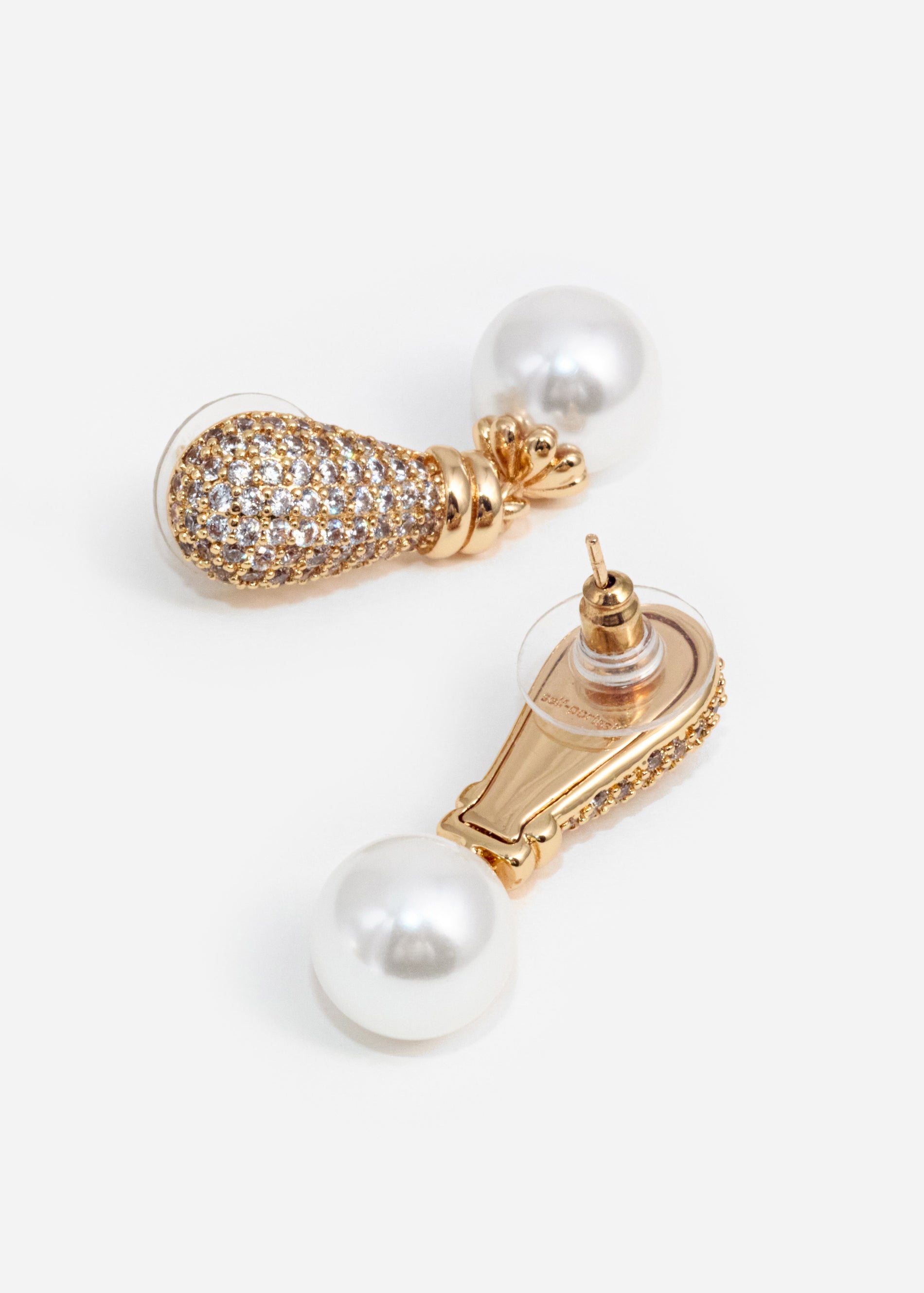 A photo of the Gold Crystal Pearl Earrings