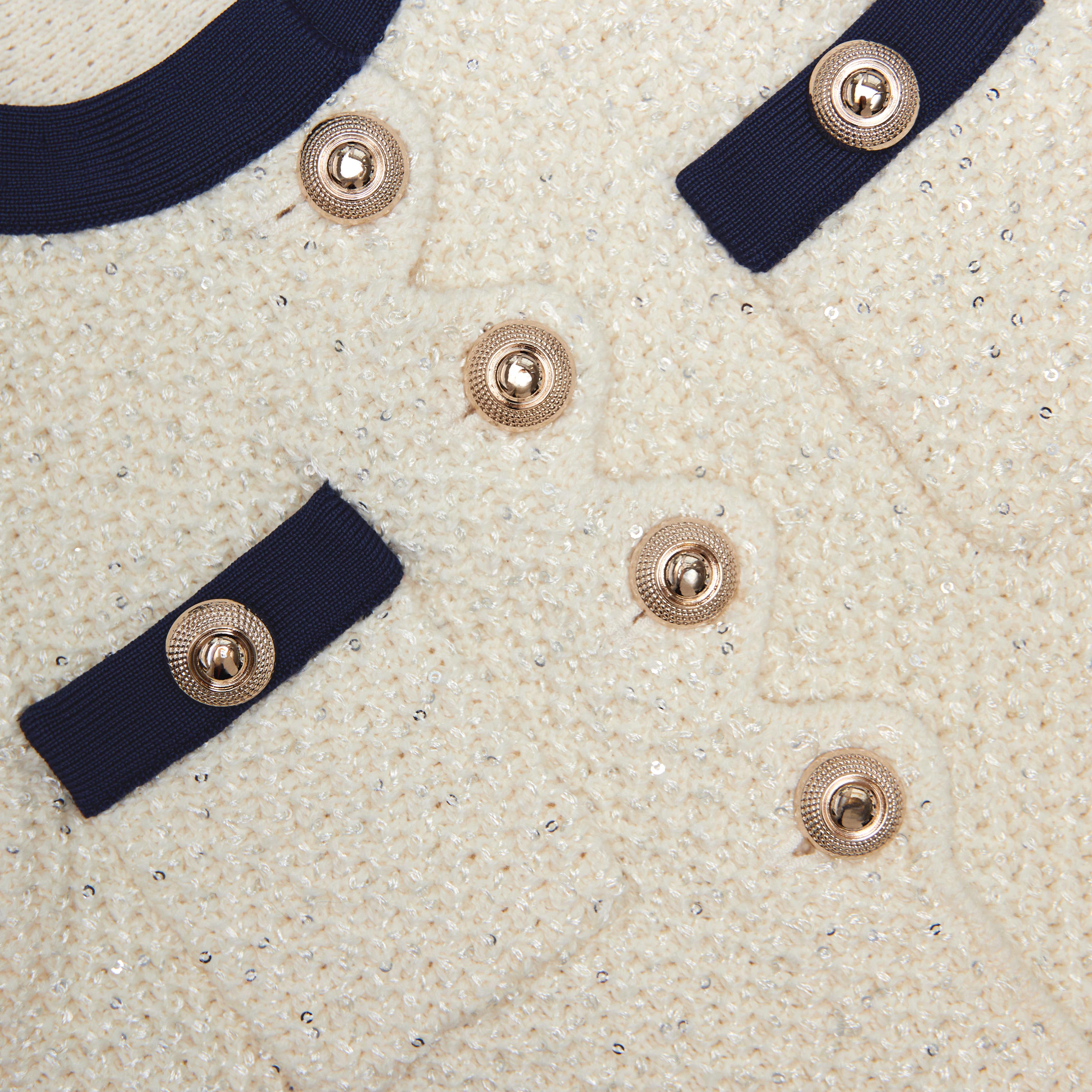 크림색 스팽글 니트 드레스