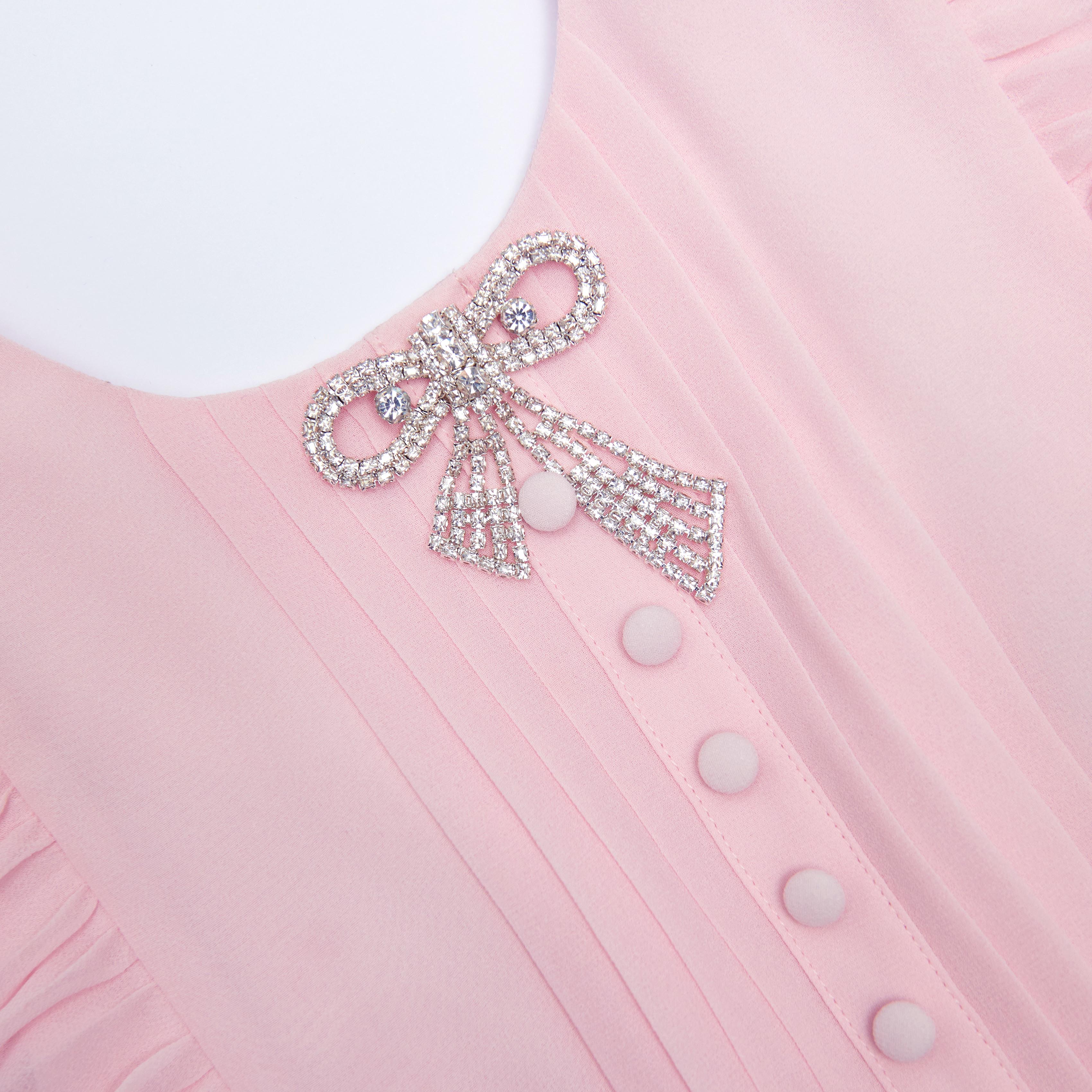 Pink Chiffon Pleated Bow Dress