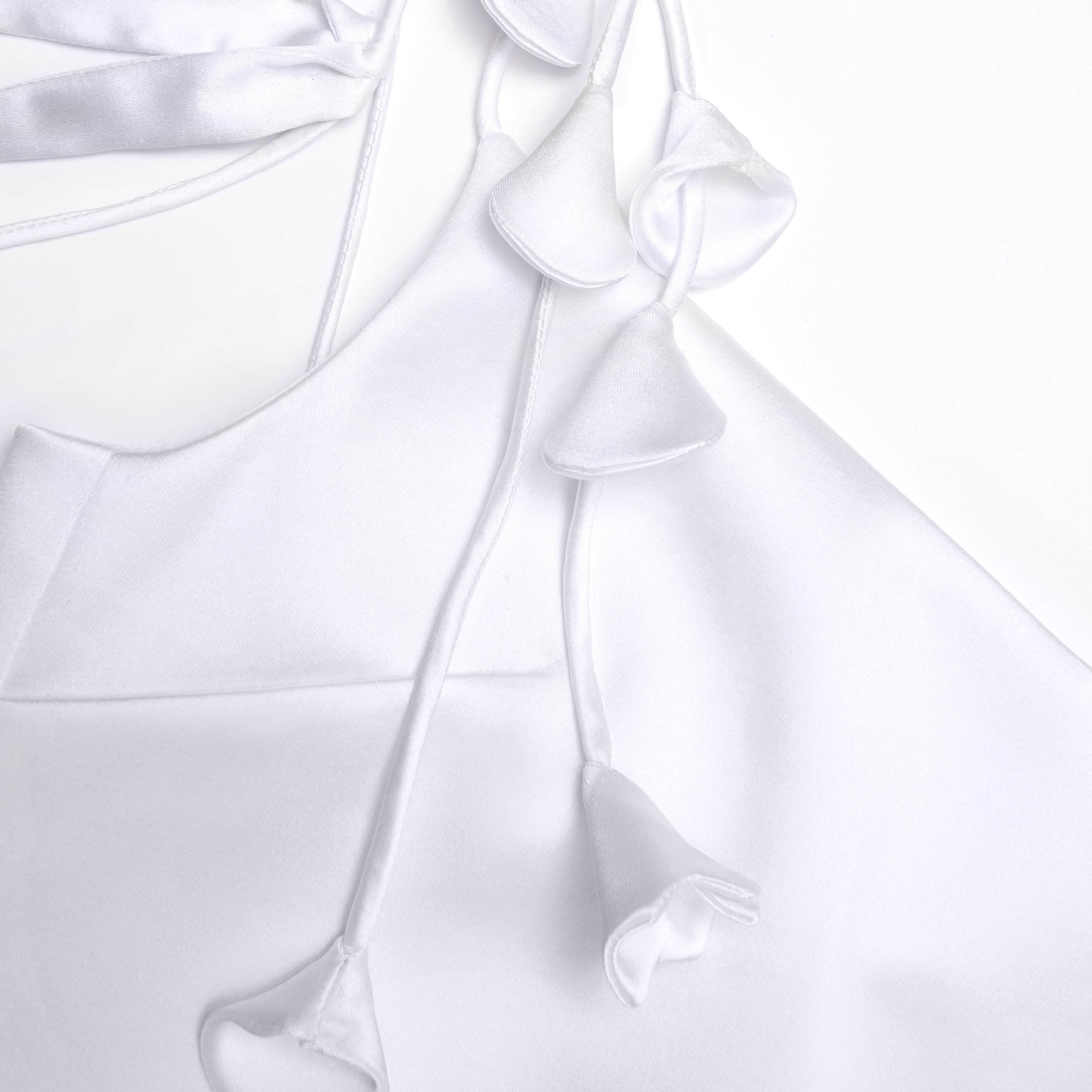 화이트 새틴 플라워 미니 드레스