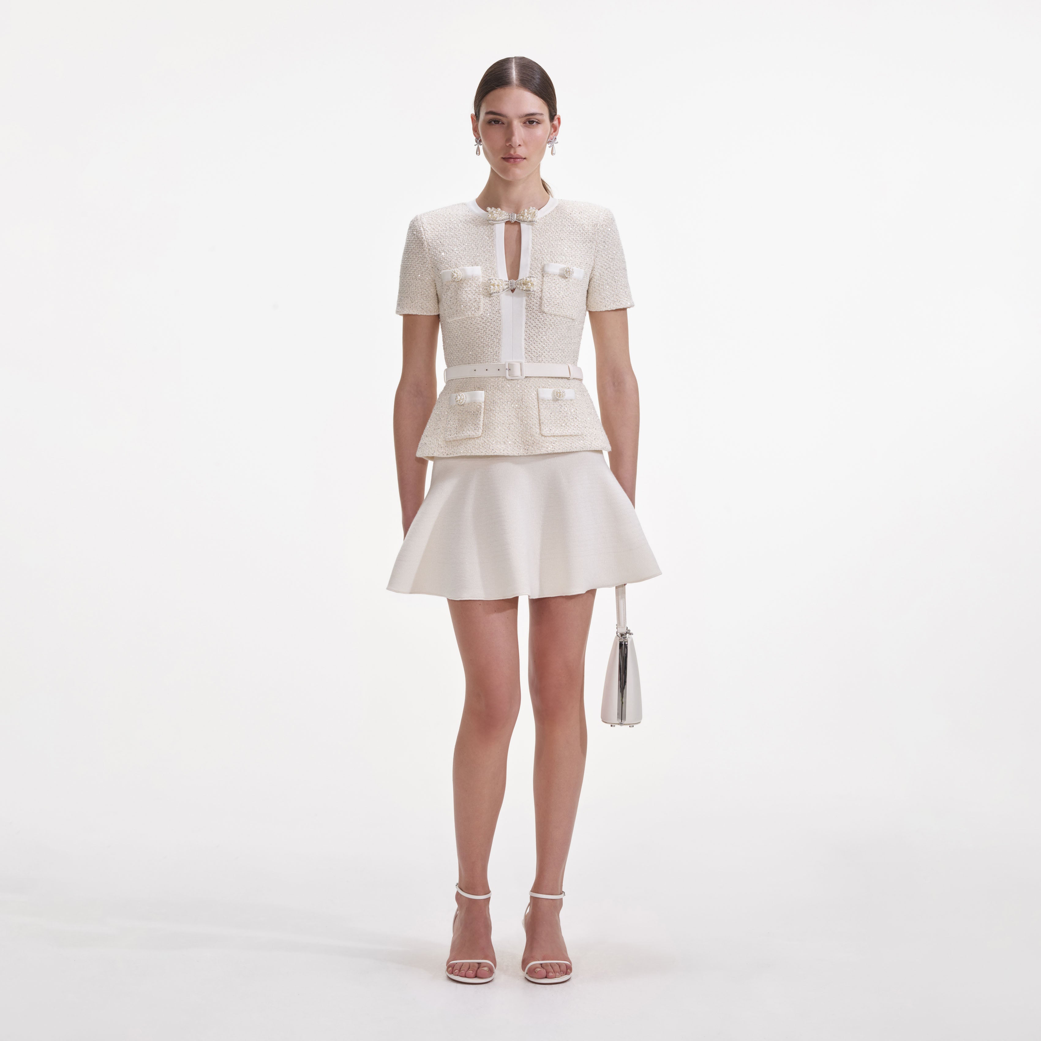 Cream Sequin Knit Mini Dress