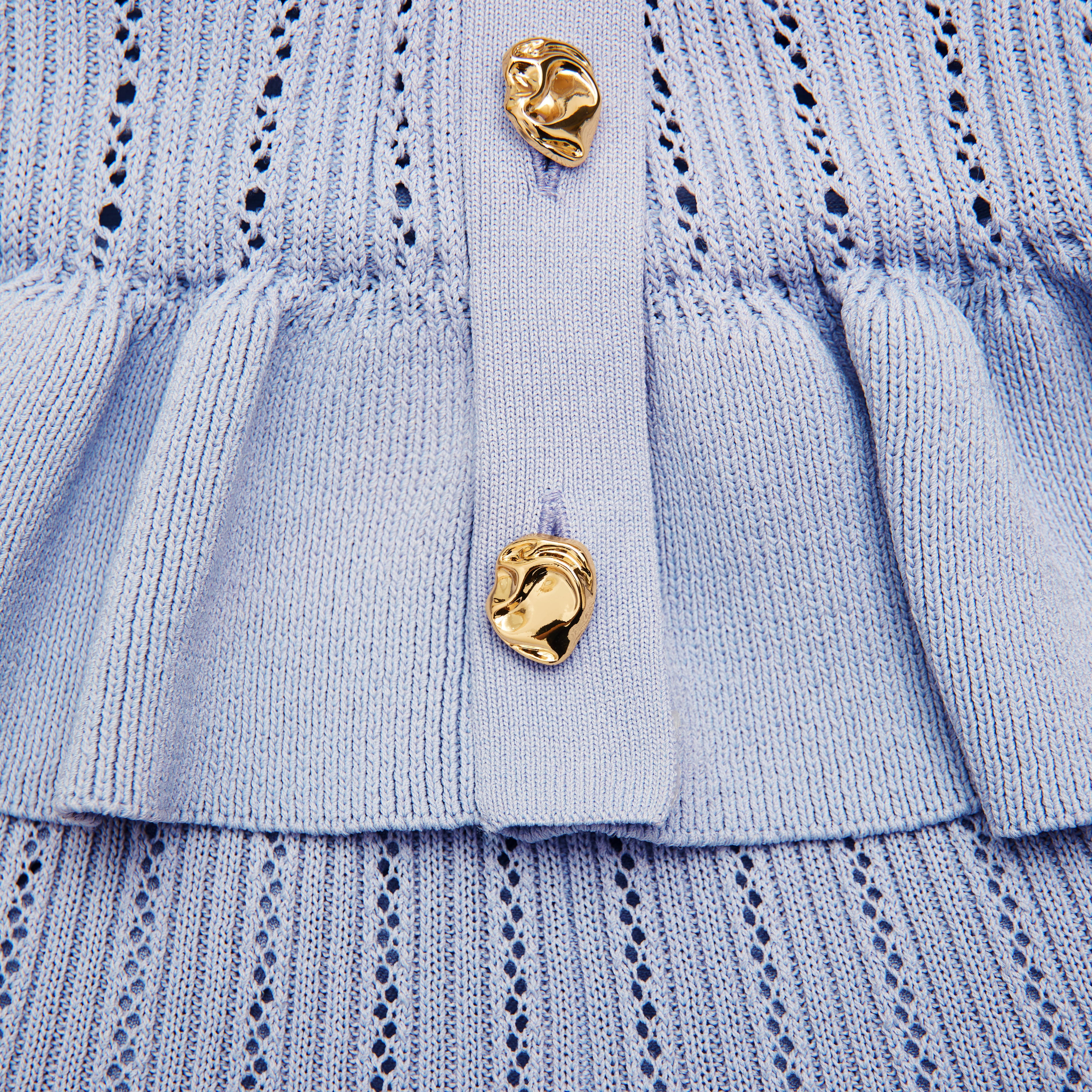 블루 니트 페플럼 미니 드레스