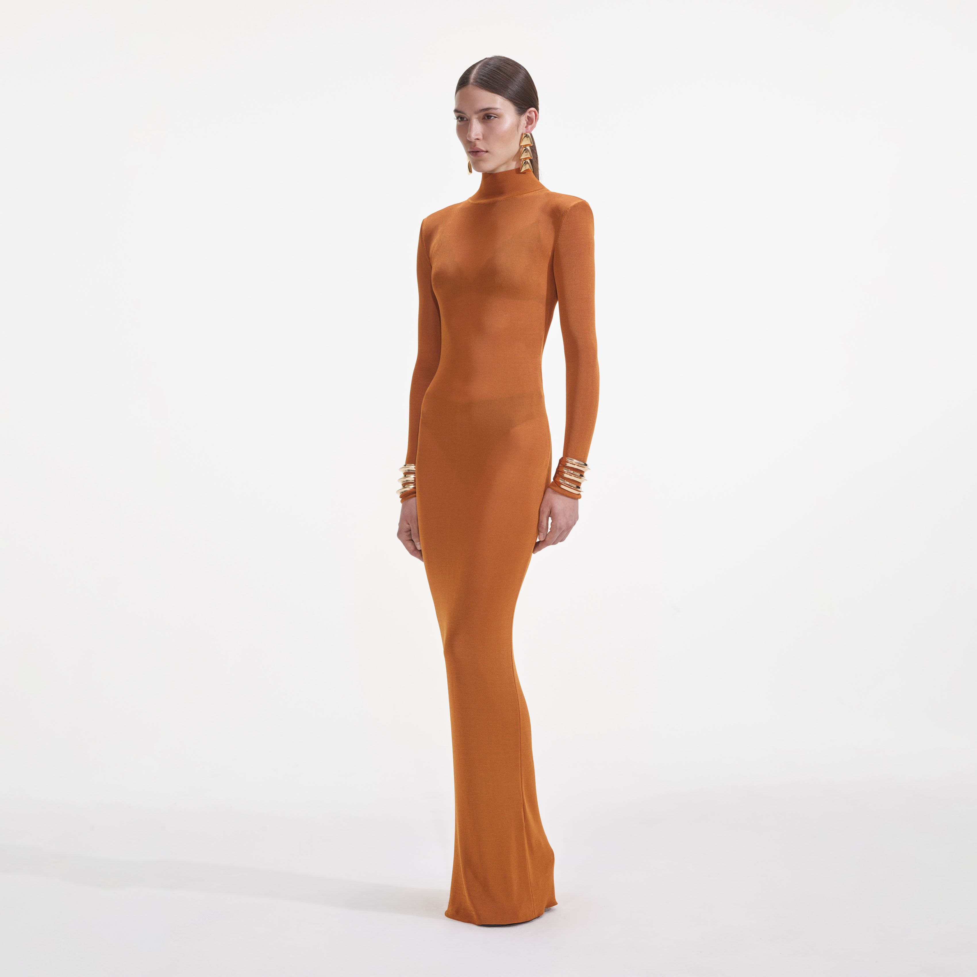 Burnt Orange Viscose Knit Maxi Dress