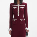 Burgundy Pearl Trim Knit Midi Dress