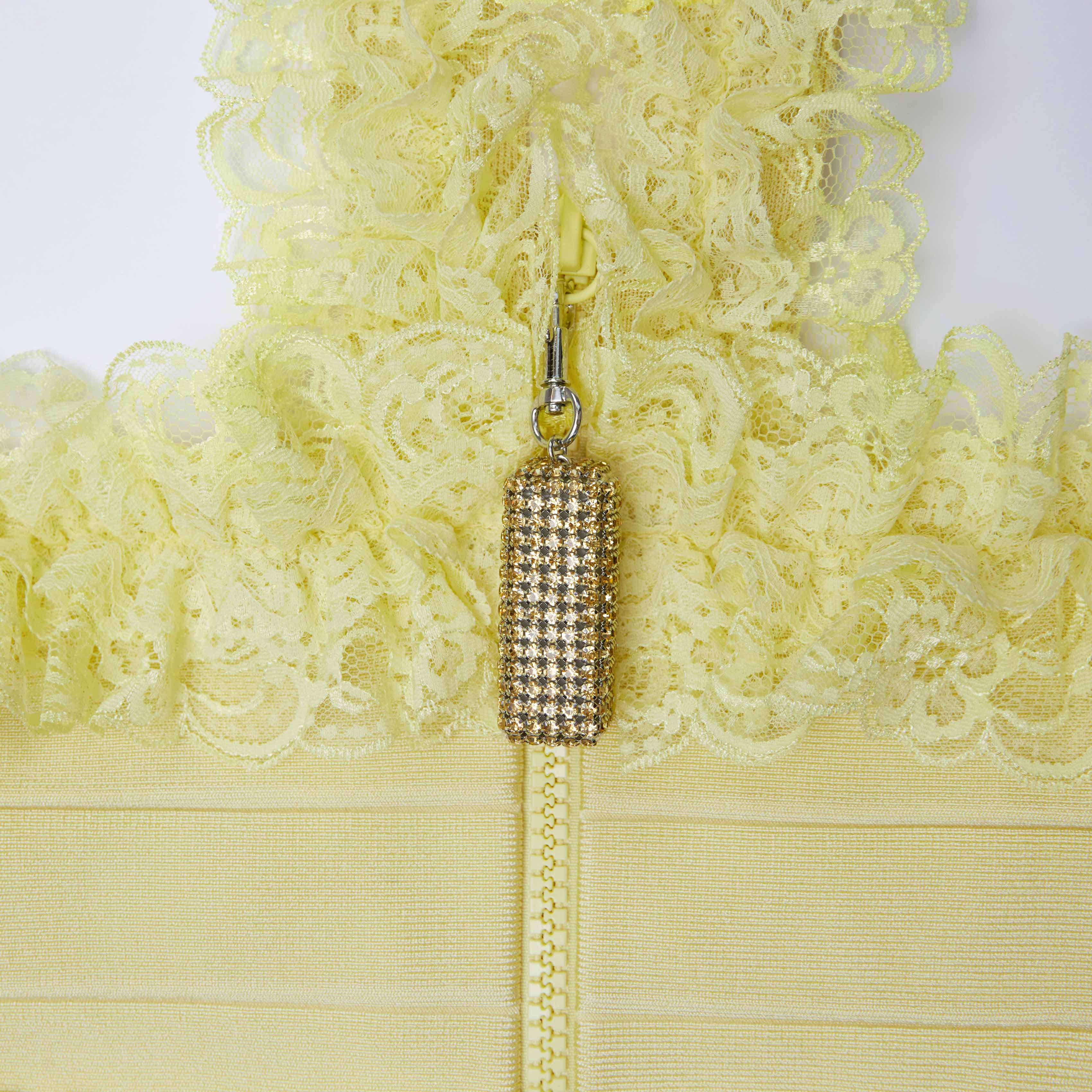 Yellow Knit Zip Ruffle Mini Dress – self-portrait