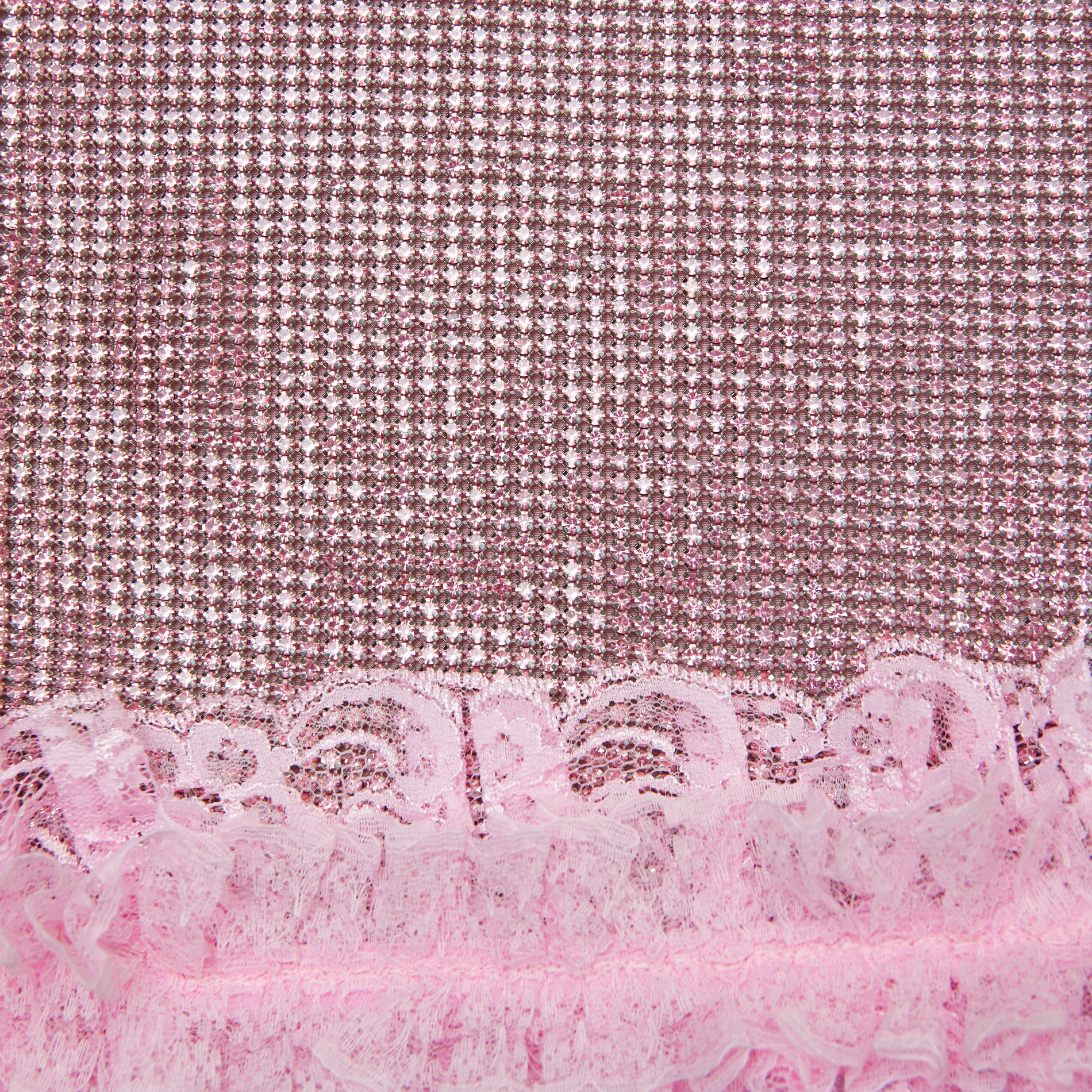 A close up of the fabric for the Pink Crystal Chainmail Mini Skirt