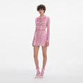 Pink Rhinestone Mesh Ruffle Mini Dress