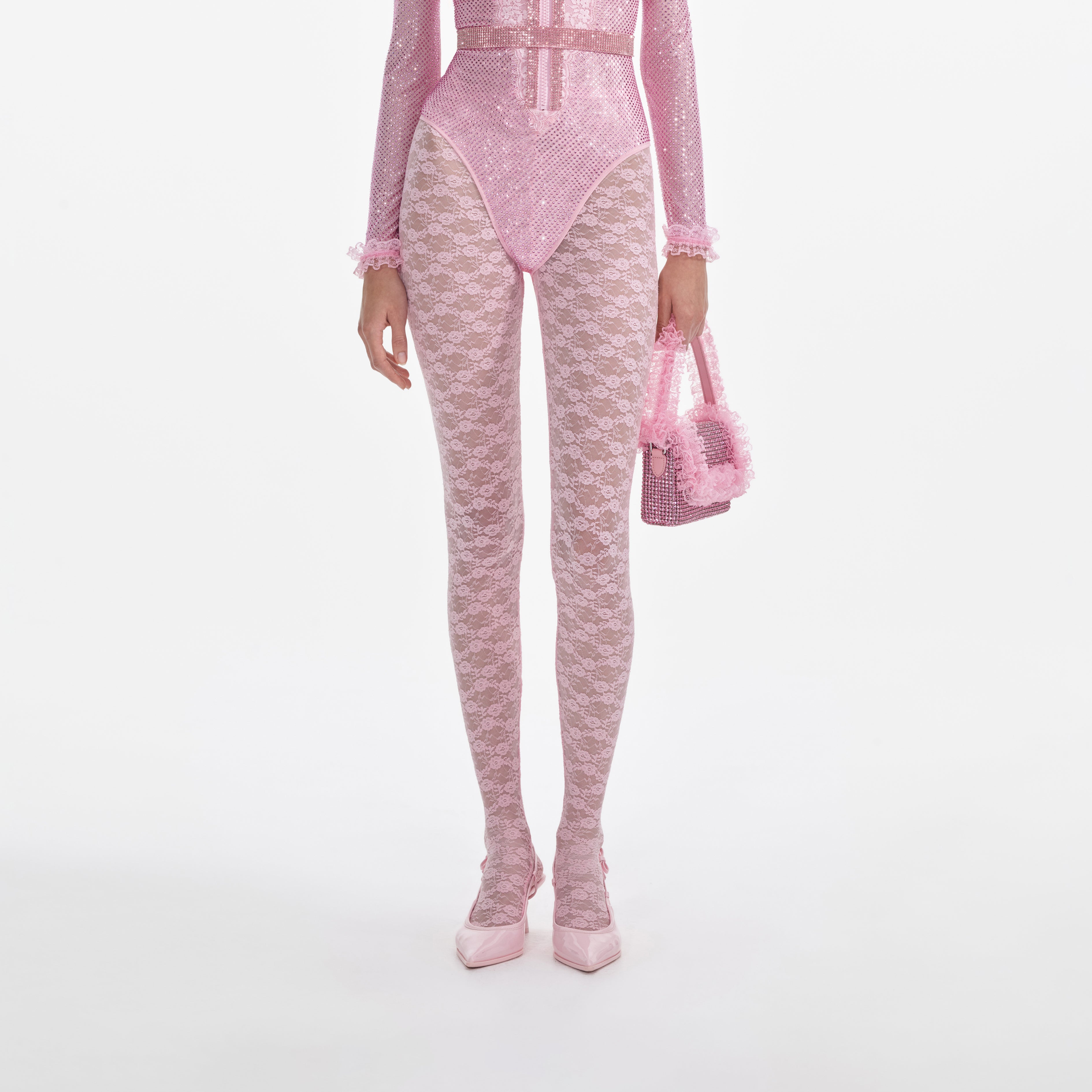 핑크 레이스 타이츠