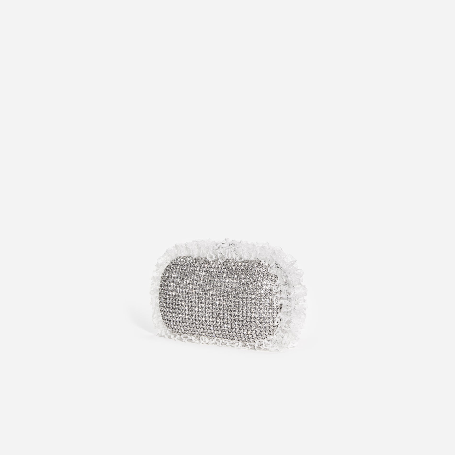A photo of the Silver Crystal Lace Detail Clutch