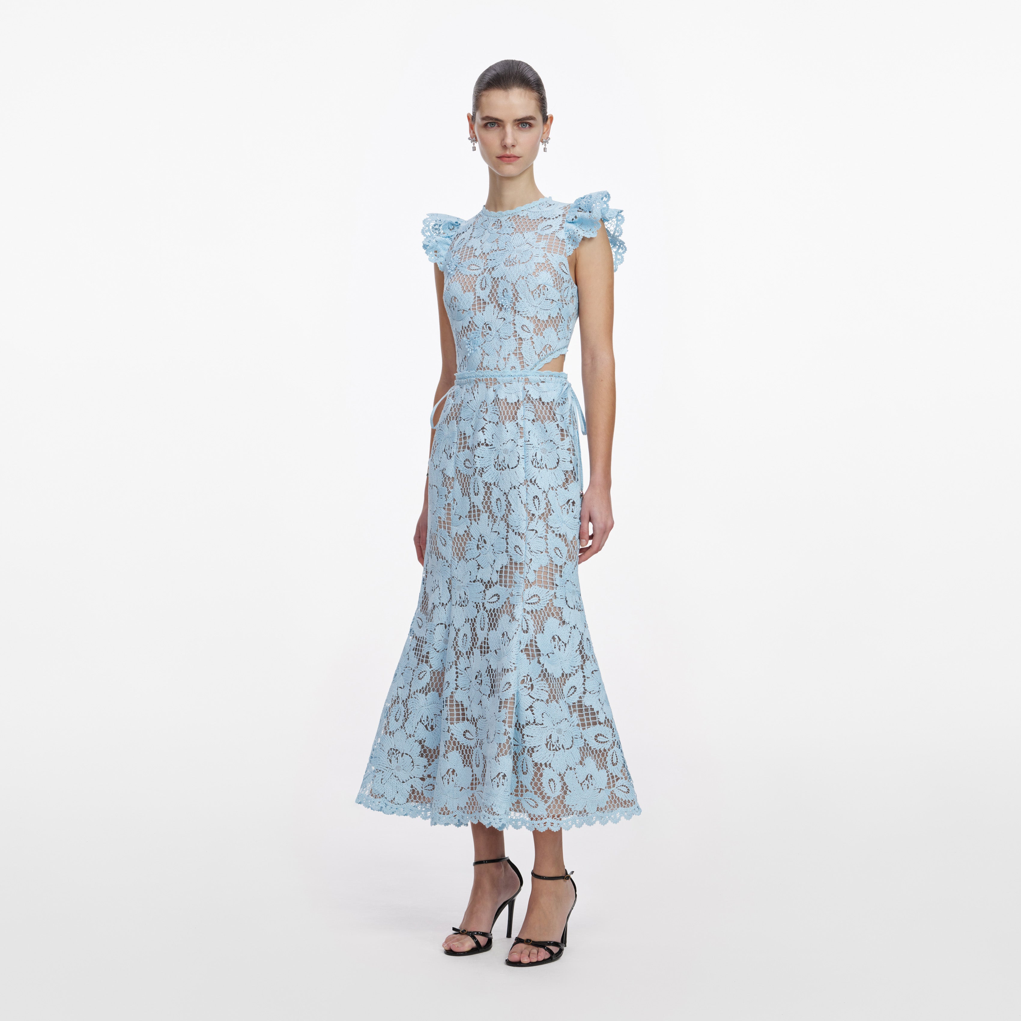Blue Crochet Lace Midi Dress – self-portrait