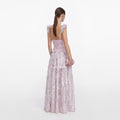 Pink Metallic Chiffon Flower Maxi Dress