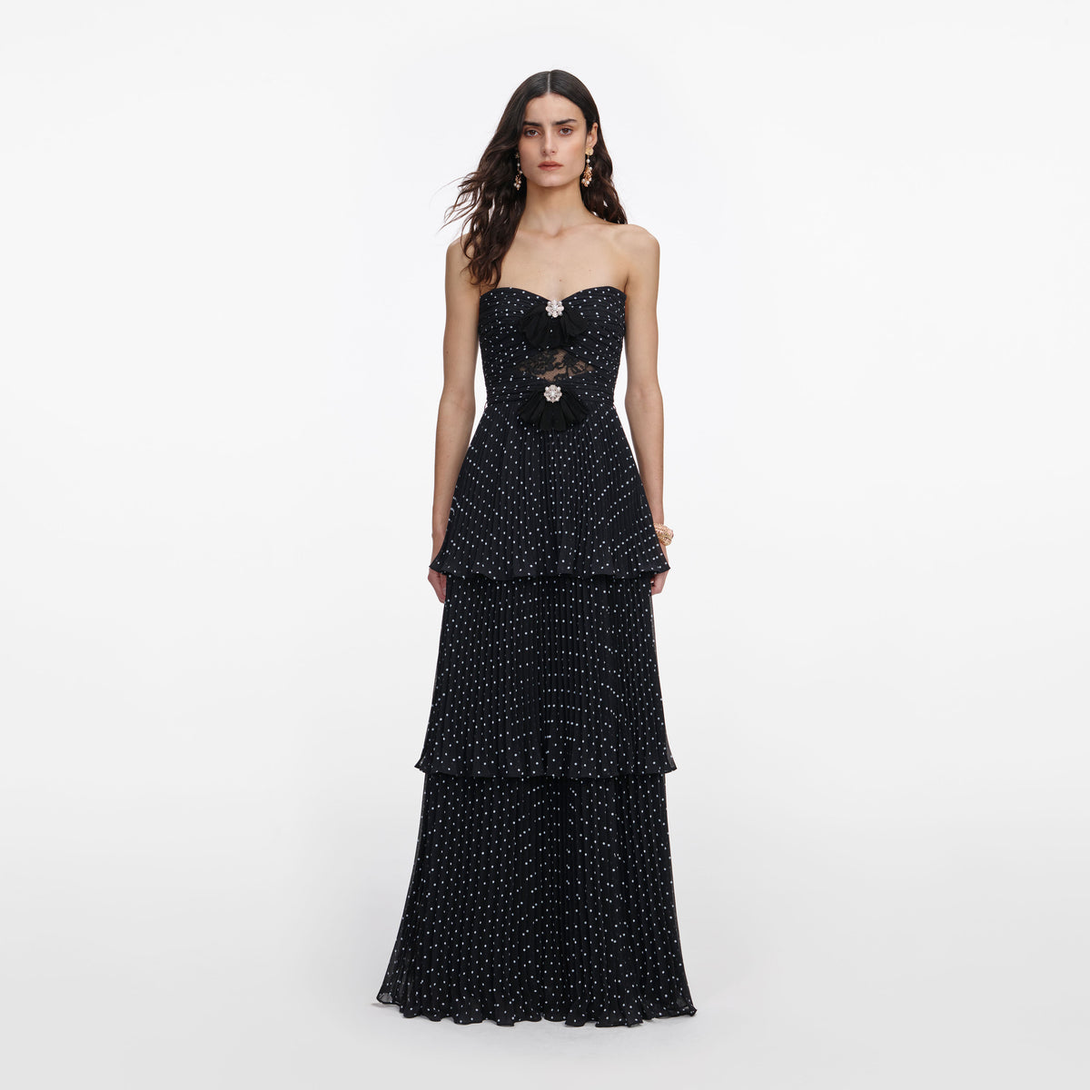 Black Polka Dot Tiered Maxi Dress – self-portrait