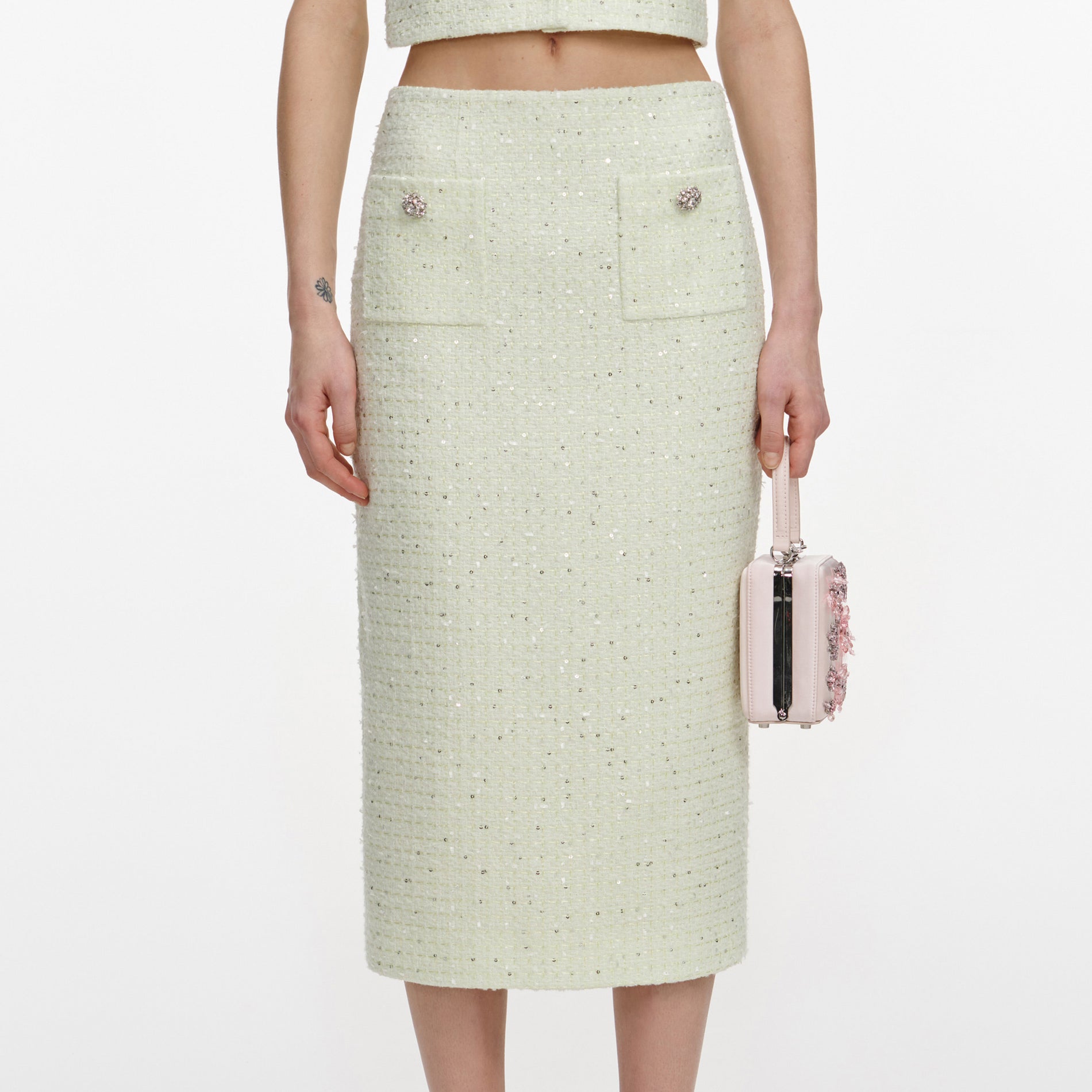 Lime Boucle Midi Skirt